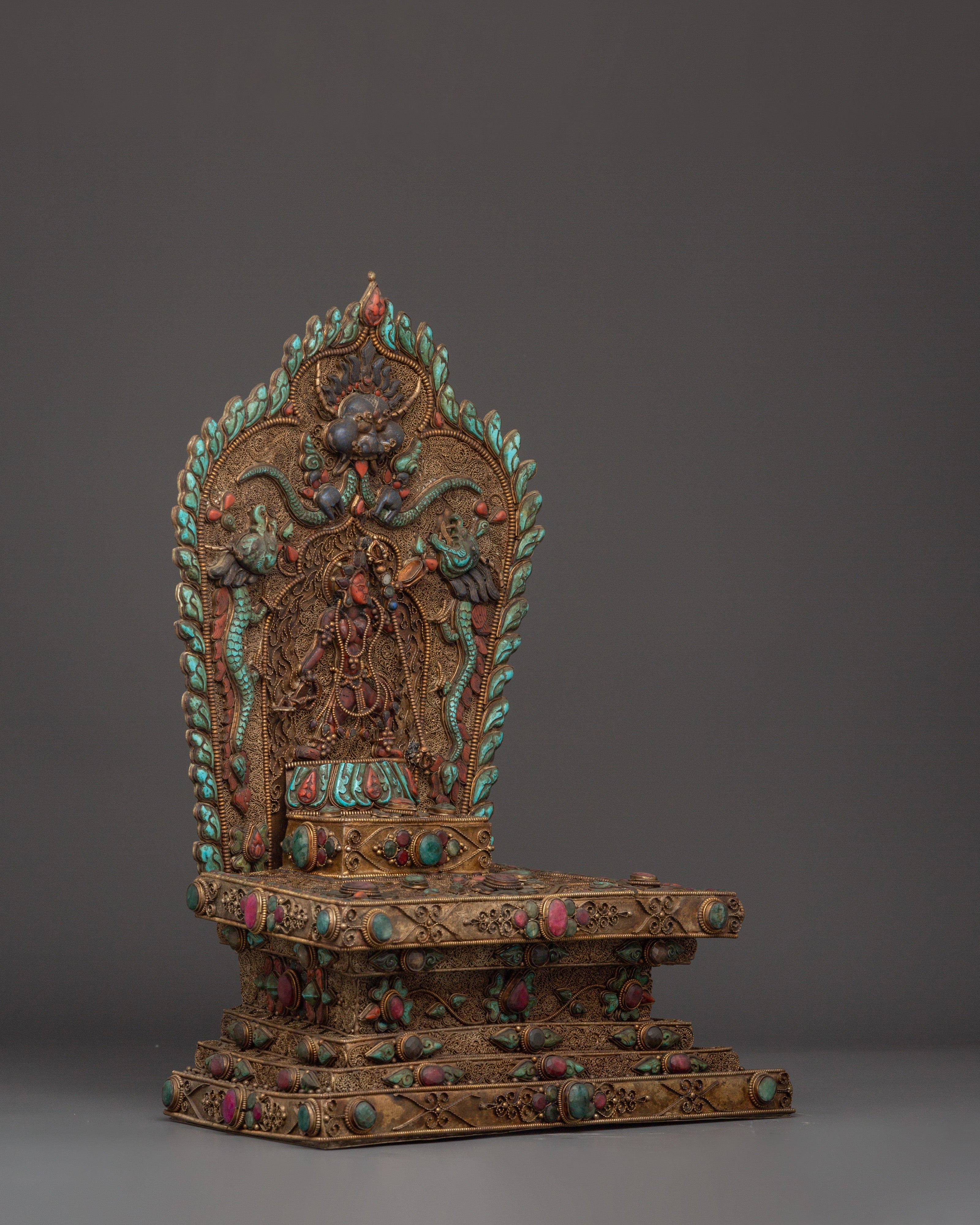 Vajrayogini Engraved Tibetan Throne | Handcrafted Buddhist Shrine Base