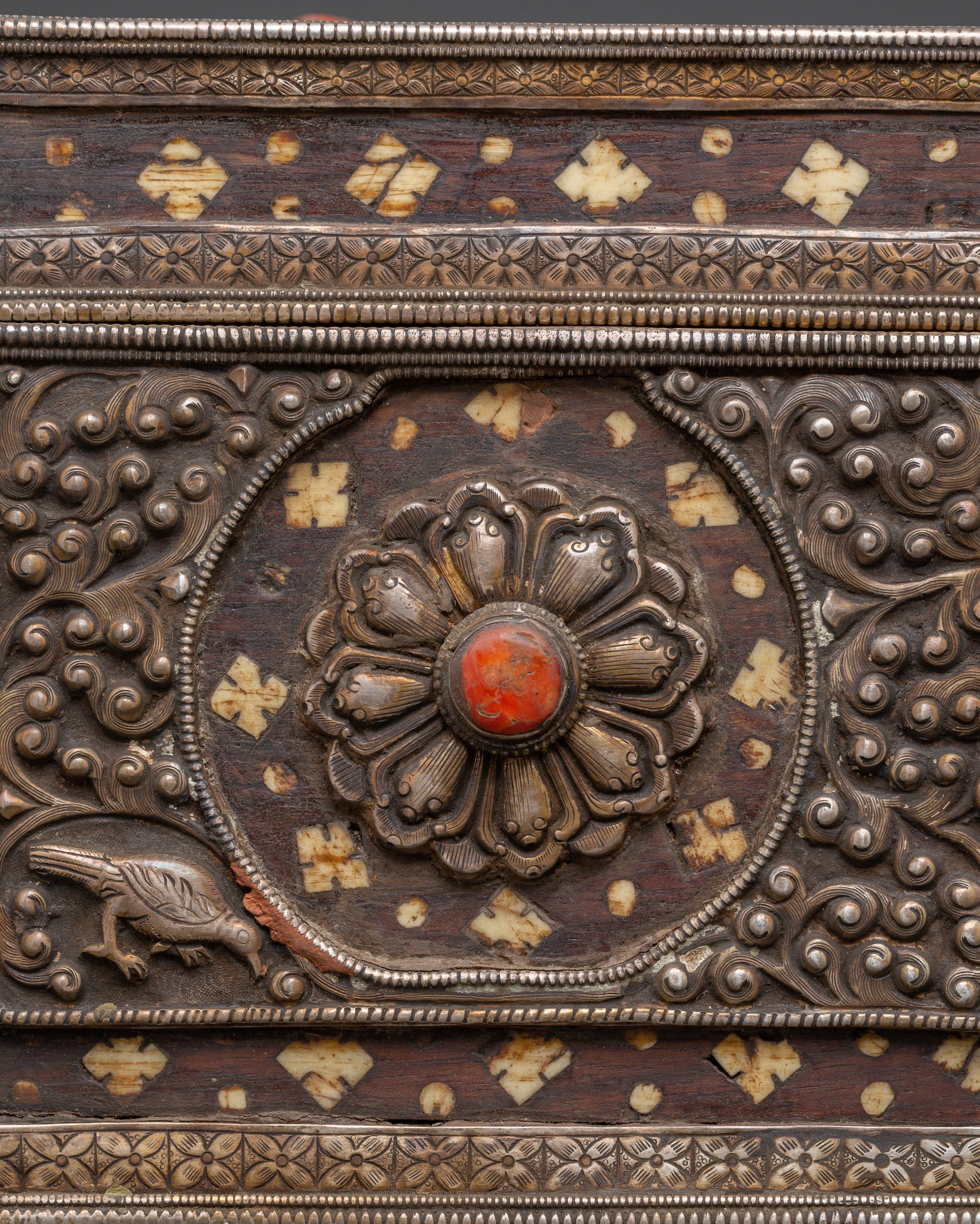 Pure Silver Treasure Box with Coral & Turquoise | Decorative Storage Box