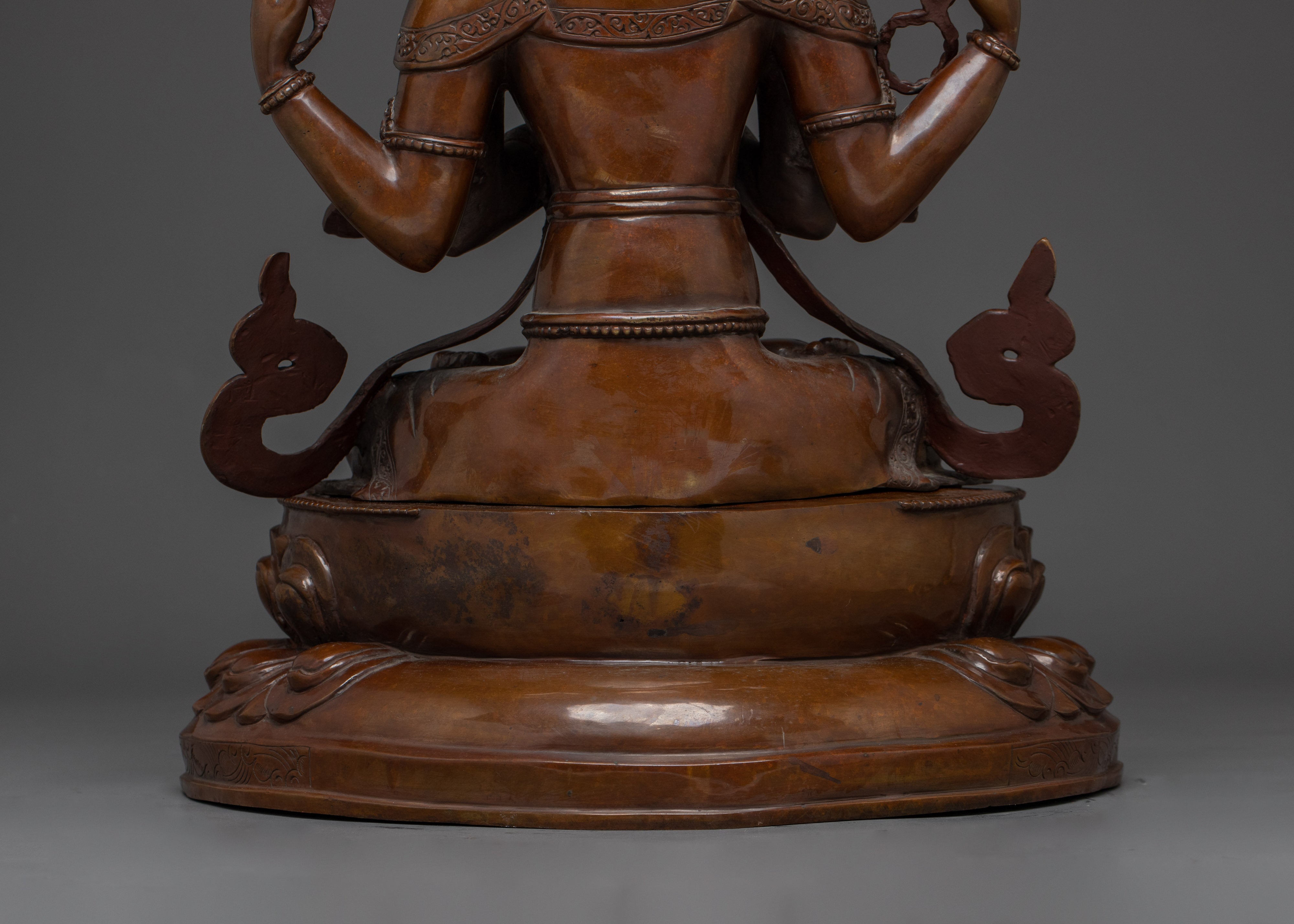 Chenrezig Statue in Oxidized Copper | Majestic Nepalese Buddhist Altar Piece