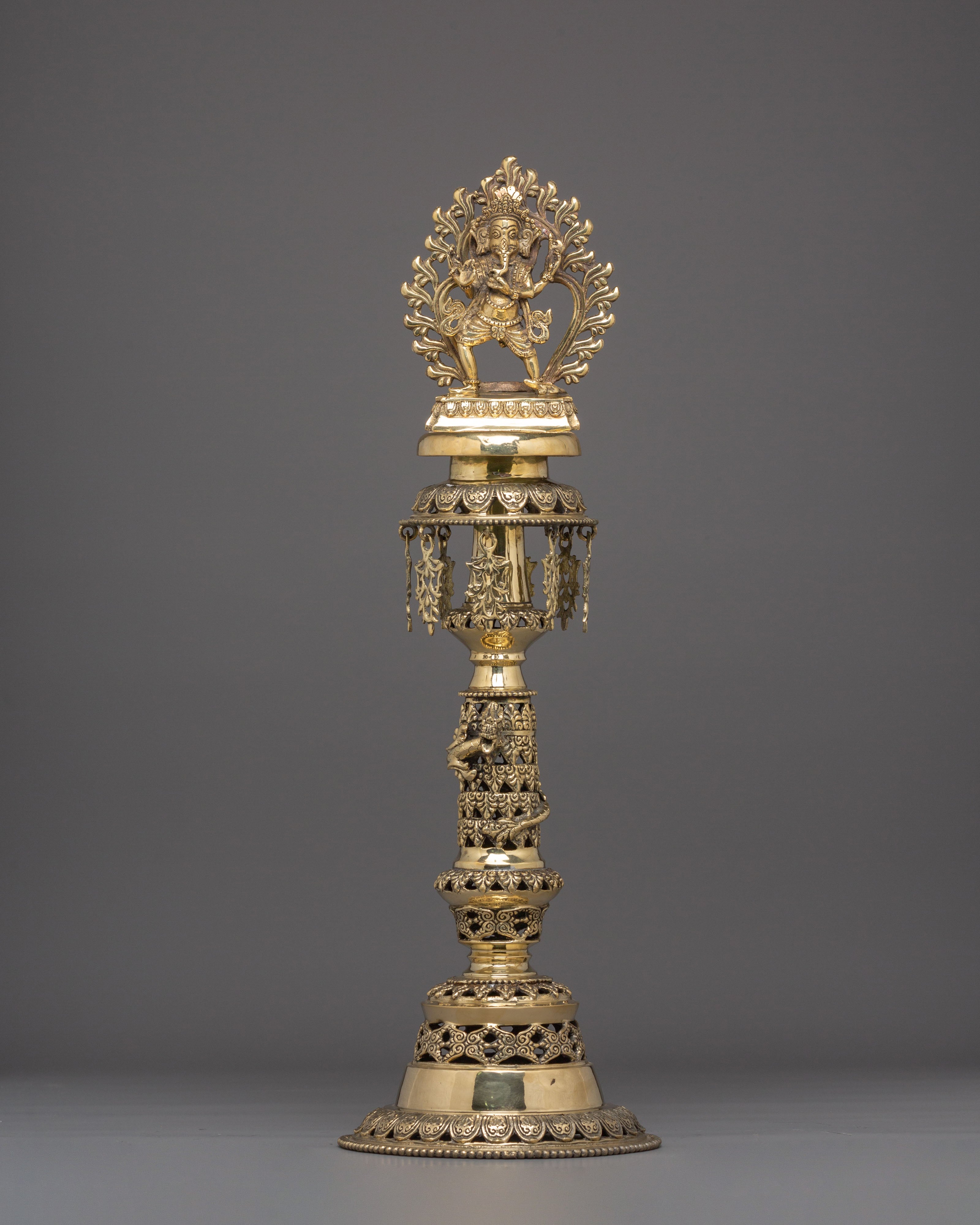 Sacred Brass Oil Lamp Set | Ganesha and Kartikeya Deity Offering Lamps