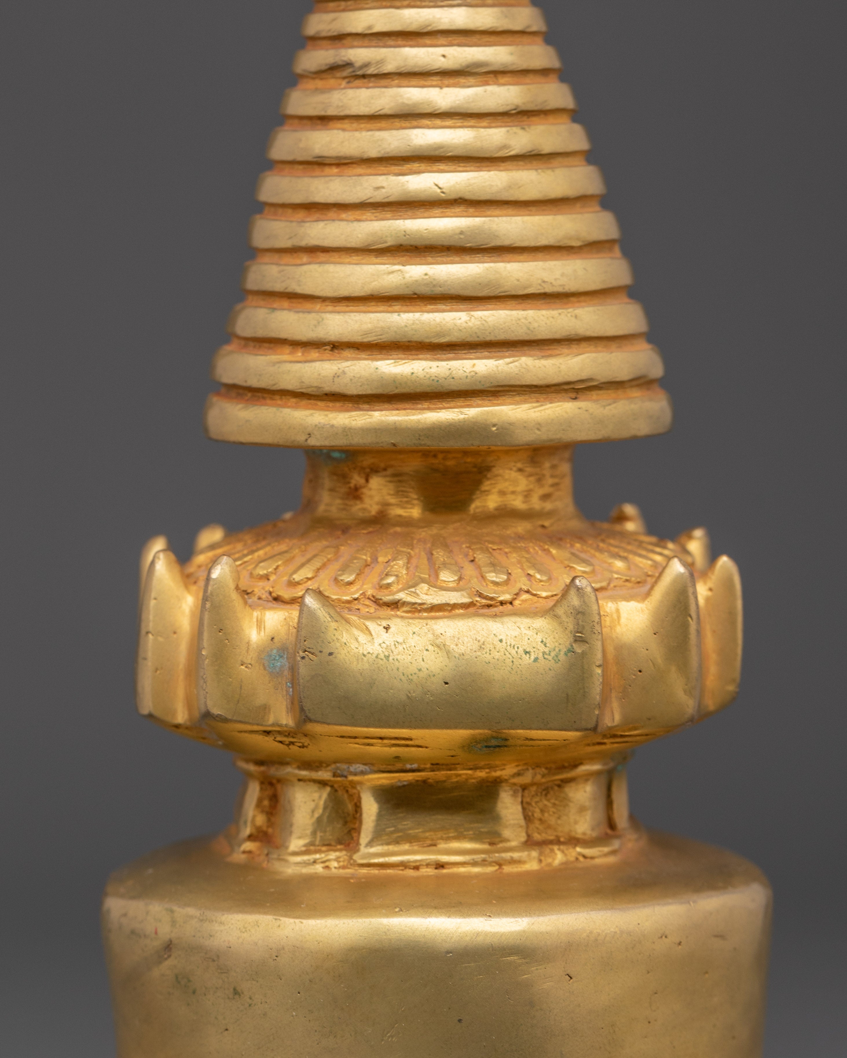 Sacred Tibetan Buddhist Stupa | Gold-Plated Copper Spiritual Symbol