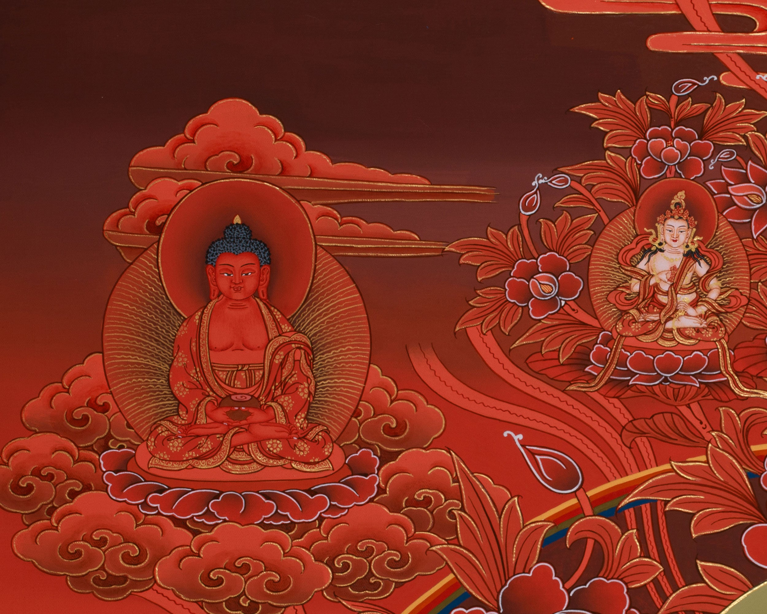 Peaceful Guru Tsokye Dorje | Red Hues Tibetan Artwork