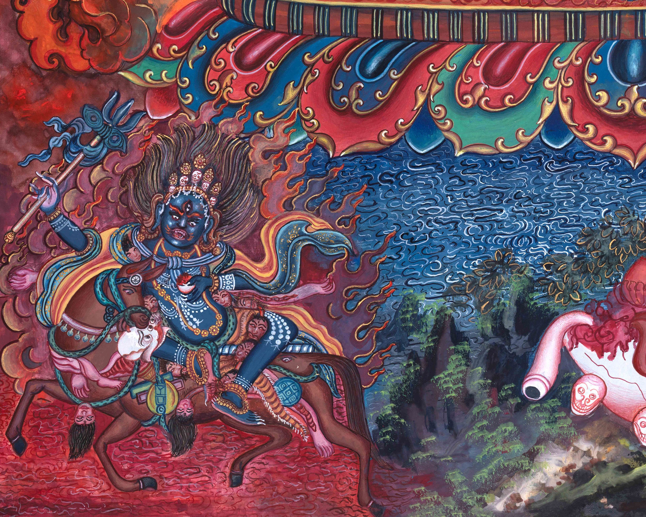 High-Quality 6 Armed Mahakala Thangka | Dharma Protector