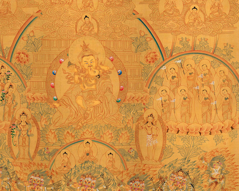 Guru Padmasambhava Lineage Tree Thangka | Hand-painted Buddhist Art | Fine Art For Wall Decor