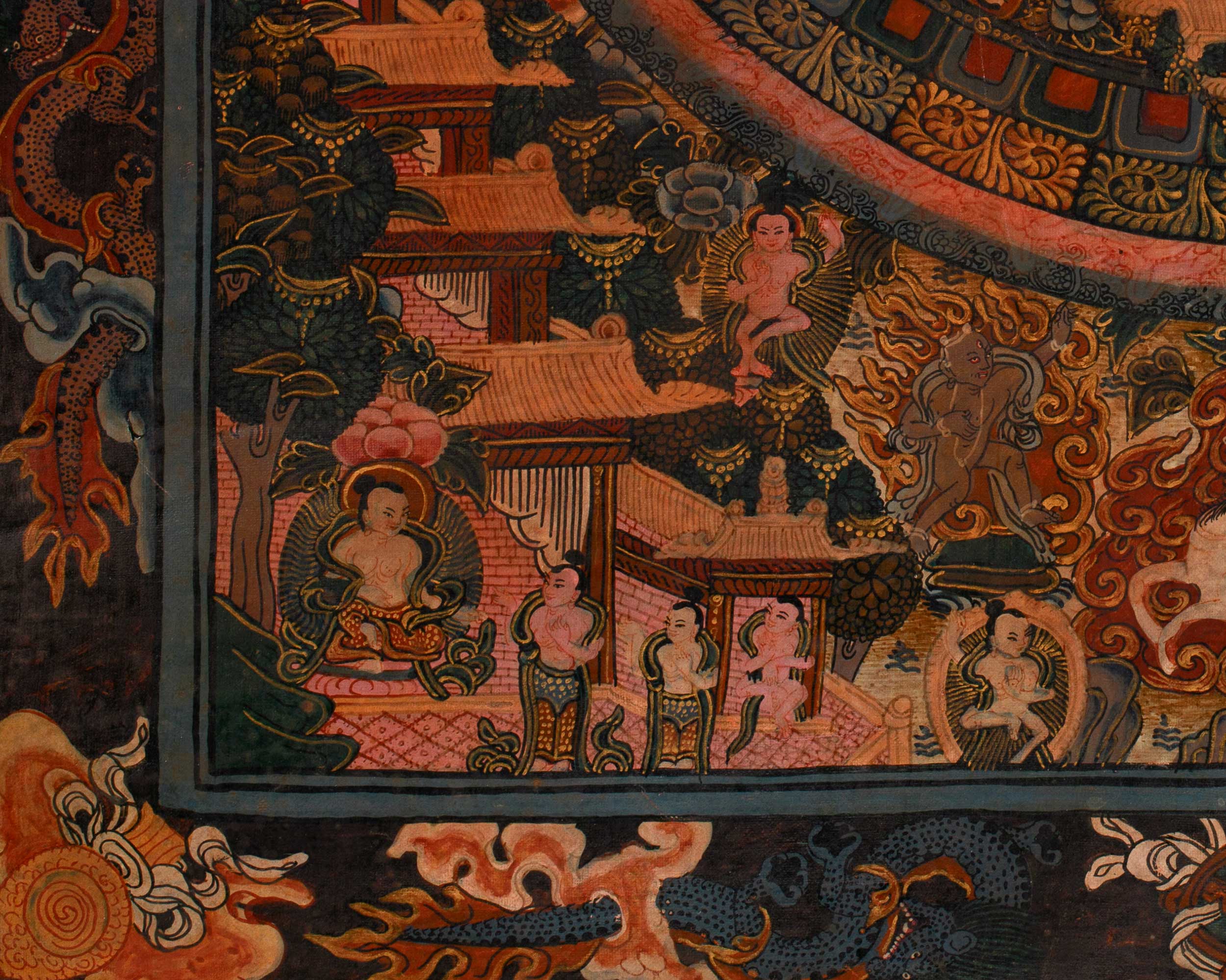 Oil Varnished Buddha Mandala Painting | Vintage Thangka | Tibetan Buddhism