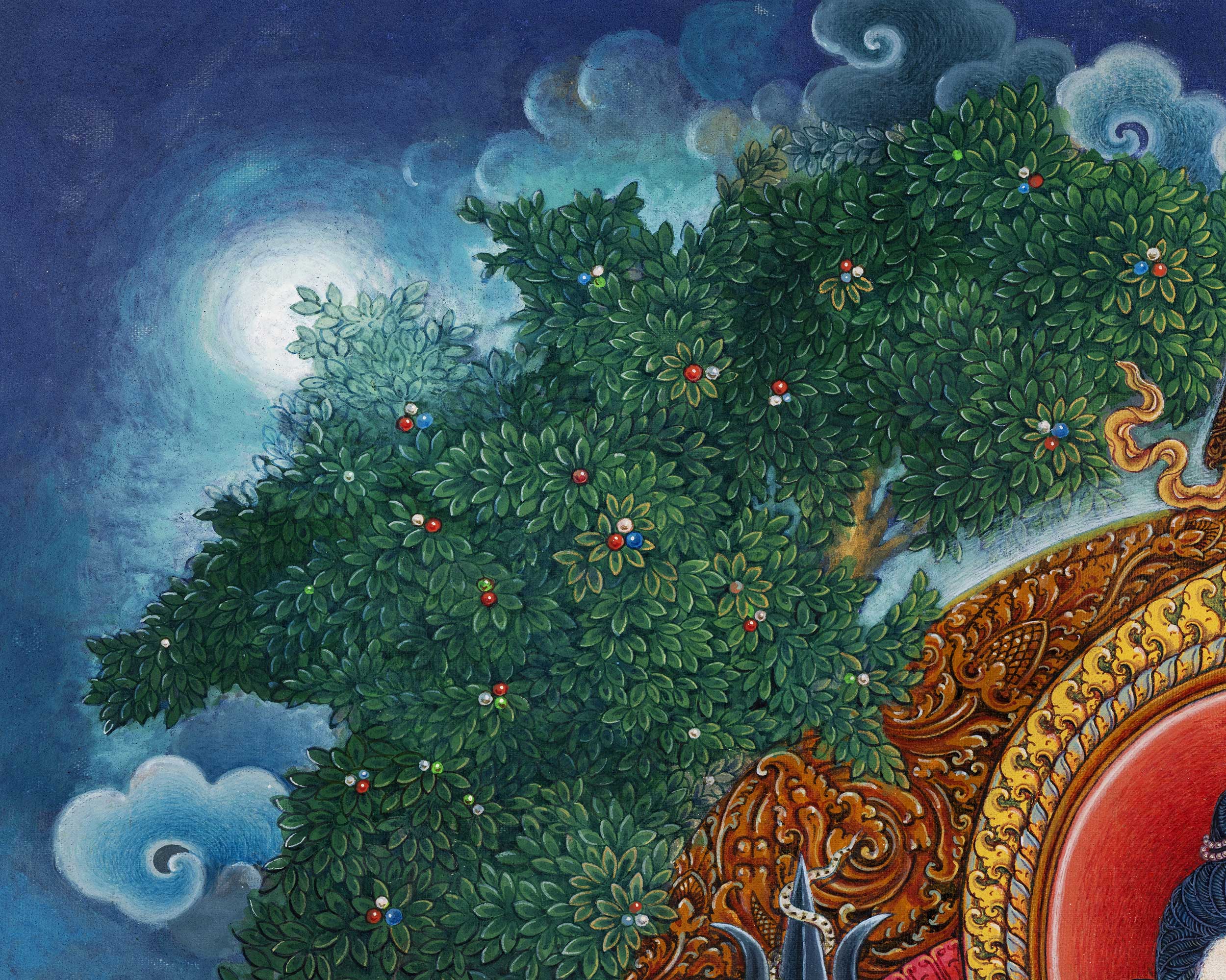 Simhanada Avalokiteshvara Seated On A Roaring Lion Print | Himalayan Art For Healing Practice