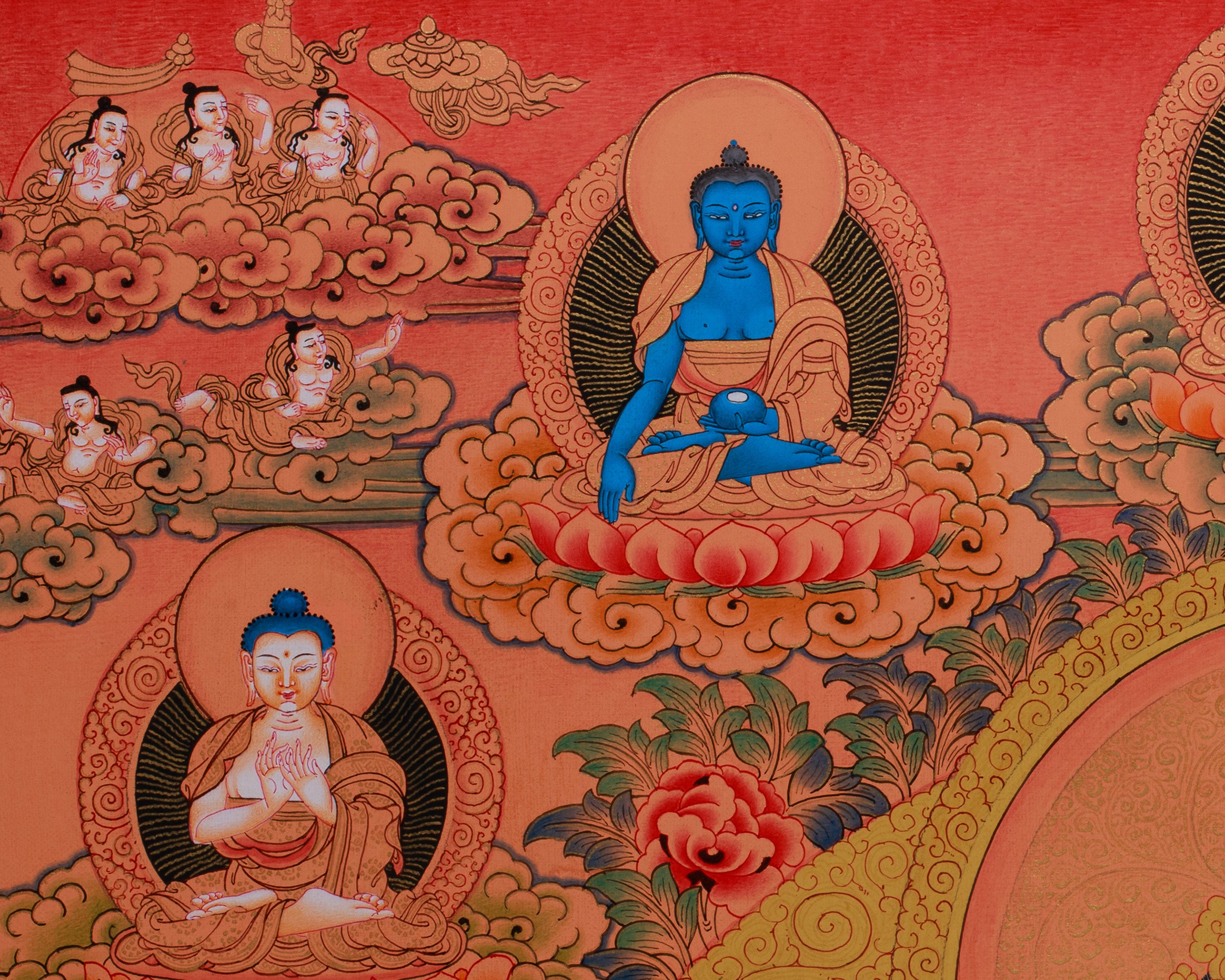 Chenrezig with Five Buddhas and Bodhisattvas | Radiant Compassion in Divine Assembly