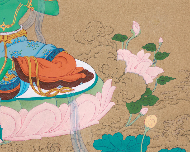 Sgrol-ljang (Green Tara) Thangka - Tibetan Goddess of Wisdom