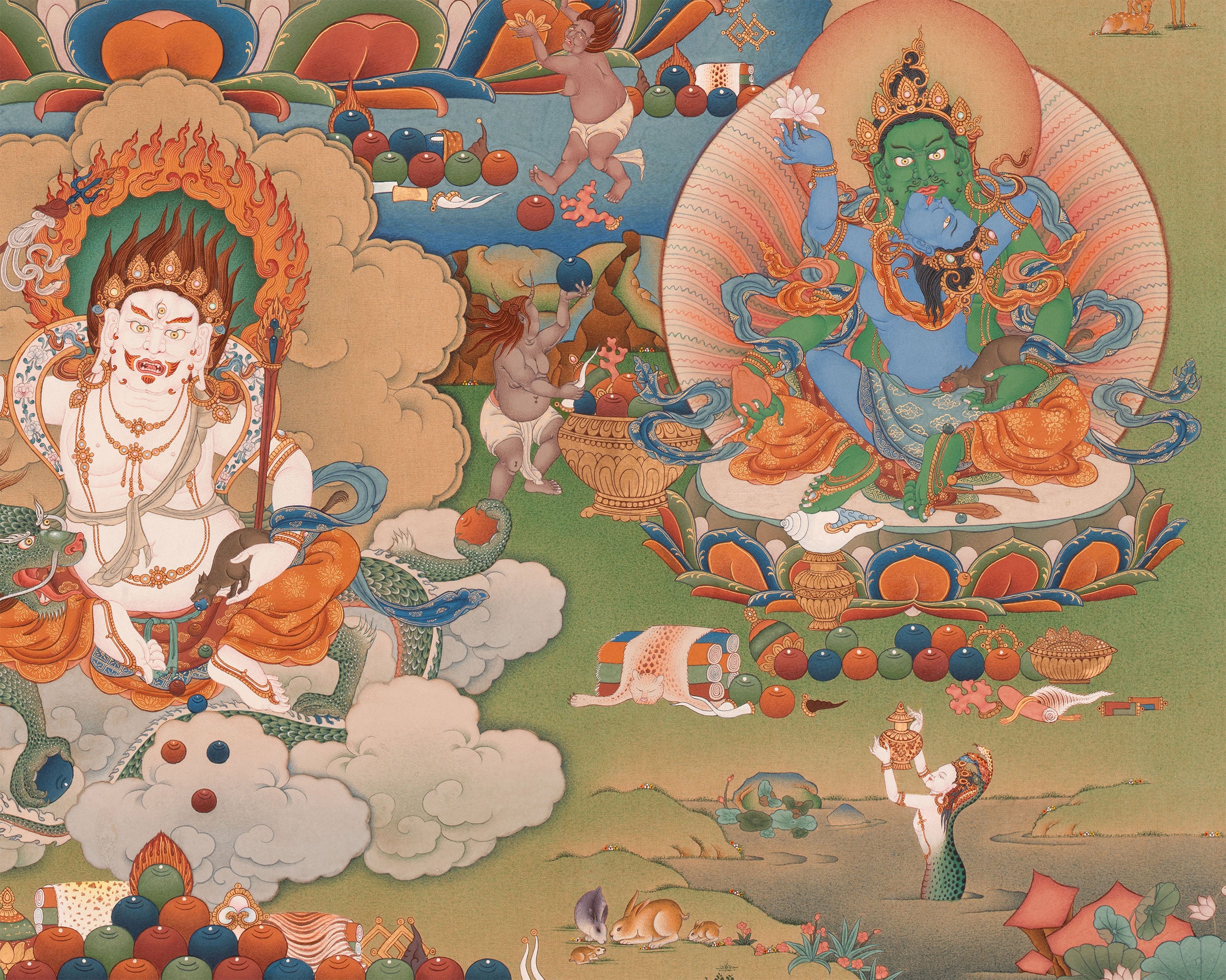 Dzambhala | The Buddha of Wealth Thangka Print | High Quality Giclee