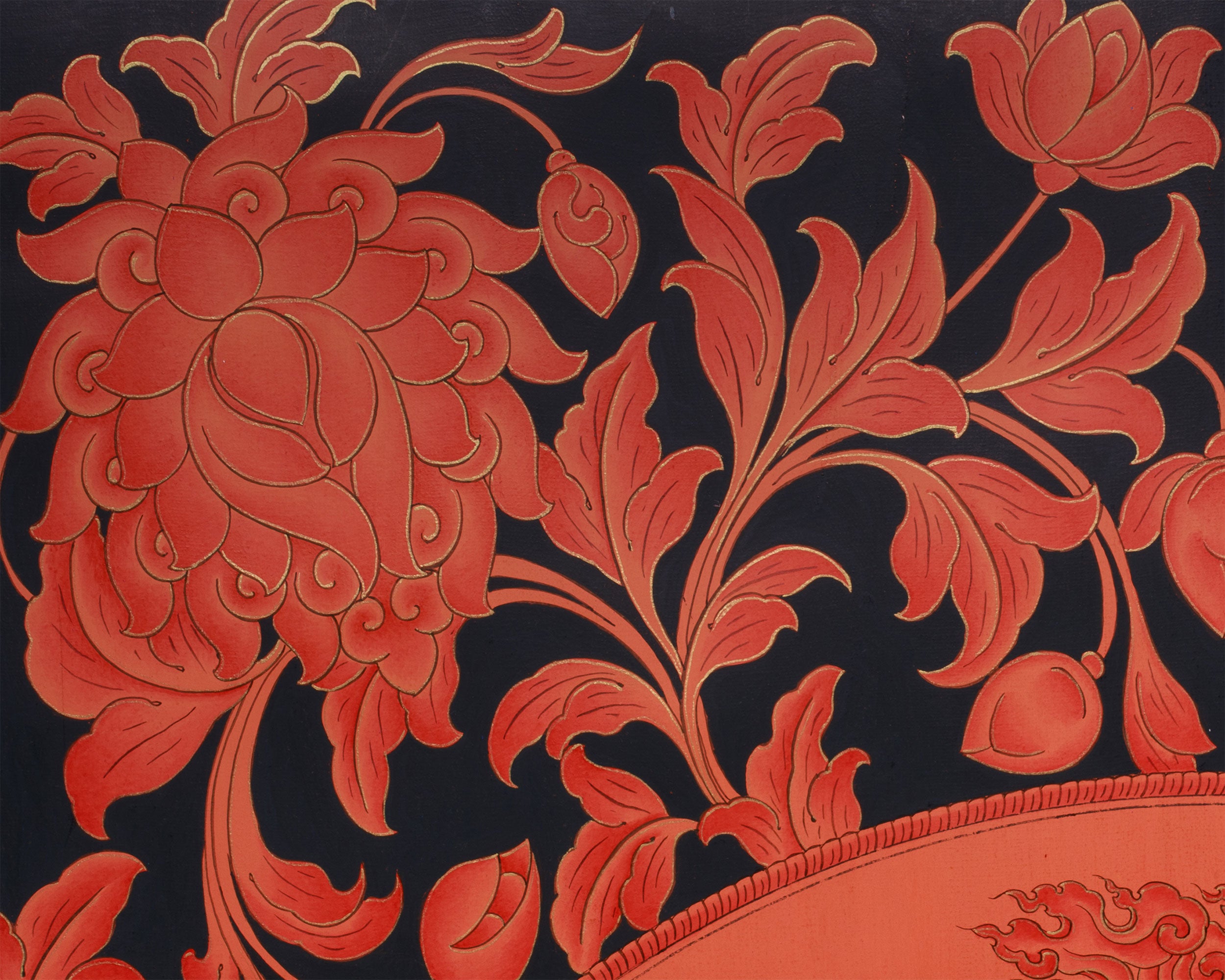 Large White Dzambhala Thangka on Black Canvas | Abundance and Spiritual Protection