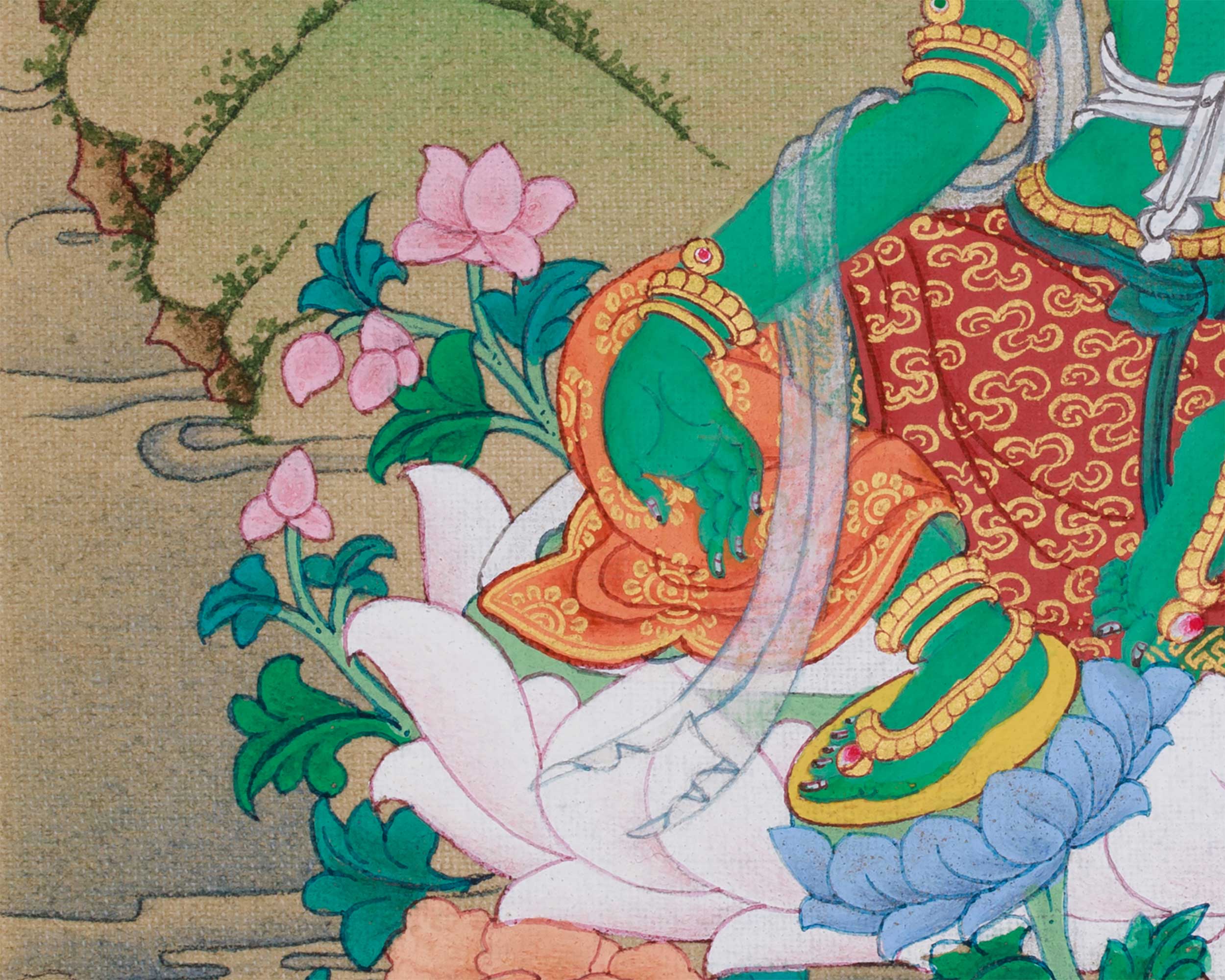 Handmade Green Tara Painting | Goddess of Compassion, Wisdom, and Swift Blessings