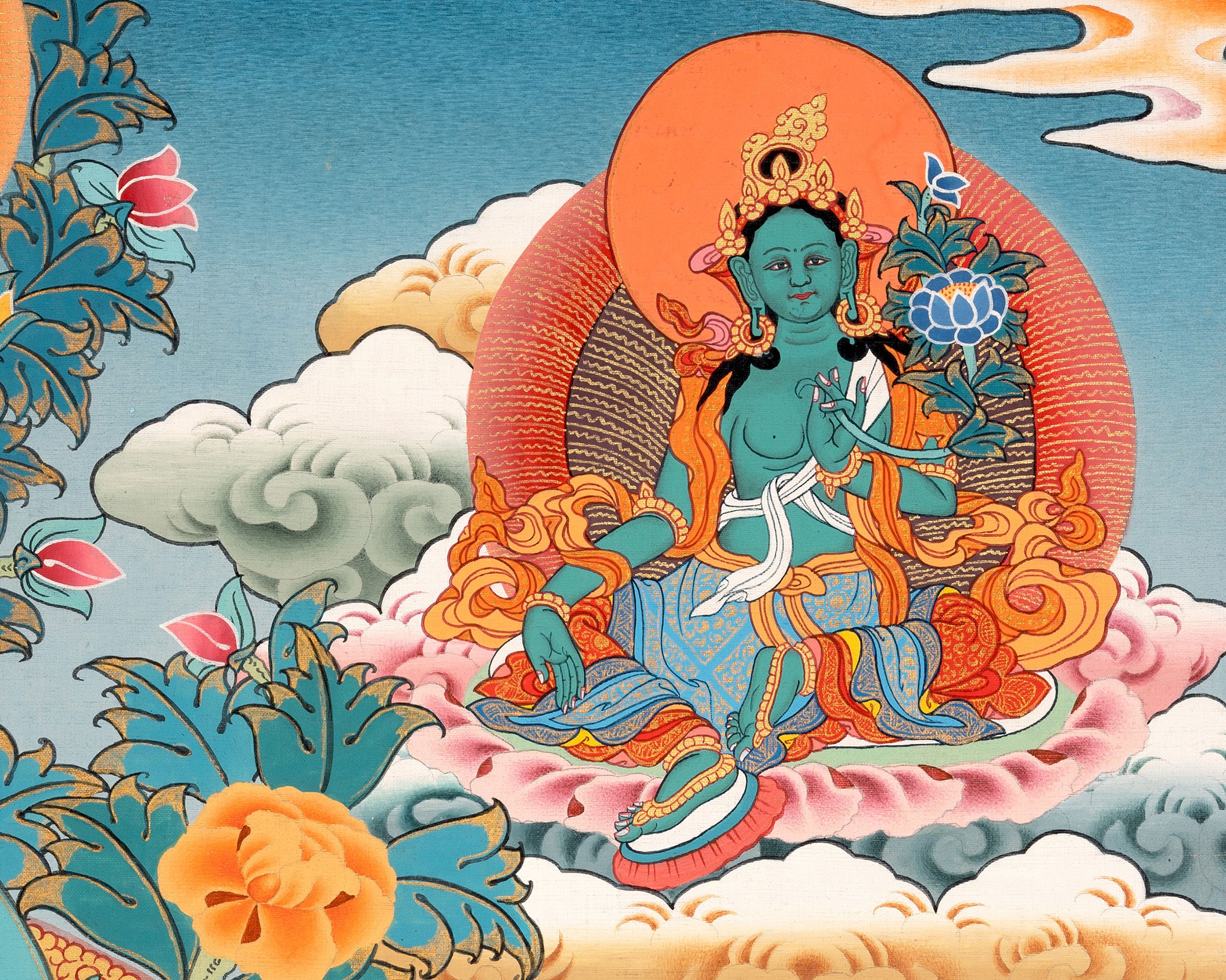 Majestic White Tara Thangka | Featuring Hand-Painted Female Bodhisattva