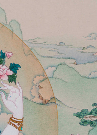 4 Armed Avalokiteshvara Thangka Print | Bodhisattva Avalokiteshvara With Buddha Amitabha