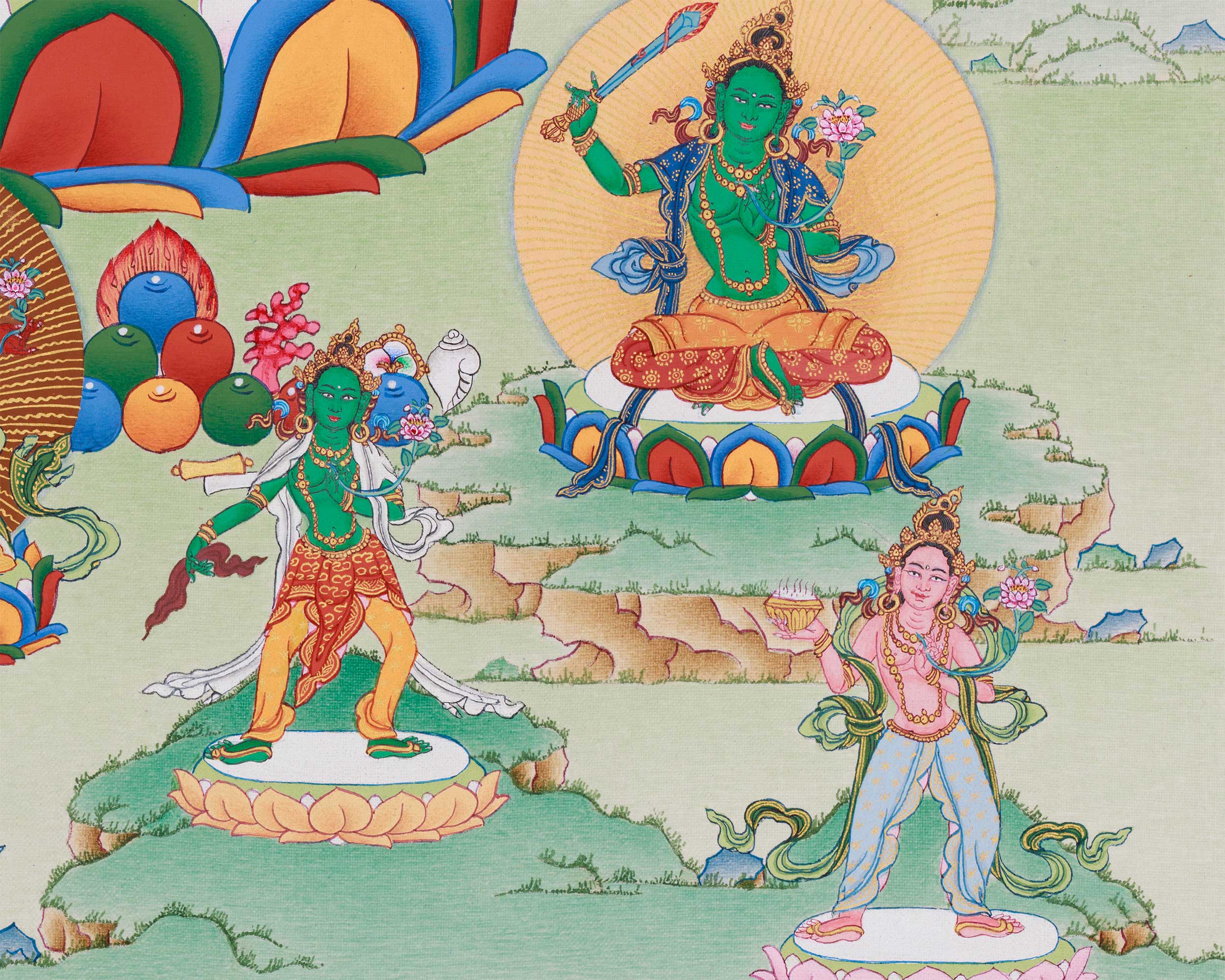 Tantric Form of Compassion, Gyalwa Gyasto | Red Chenrezig with Dakinis and Dhyani Buddhas
