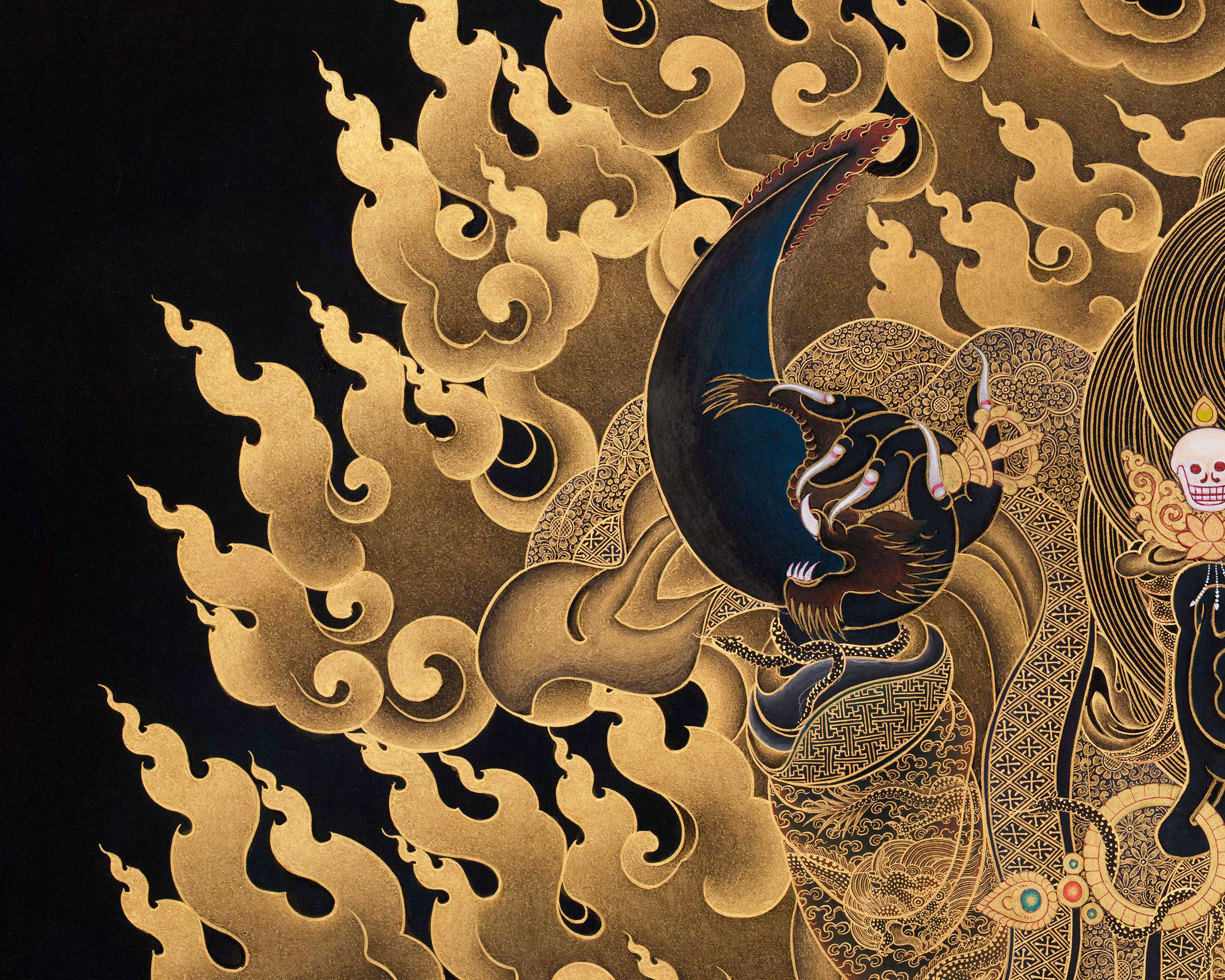 Majestic Mahakala Bernagchen | Dwarf Kagyu Mahakala in 24K Gold Thangka
