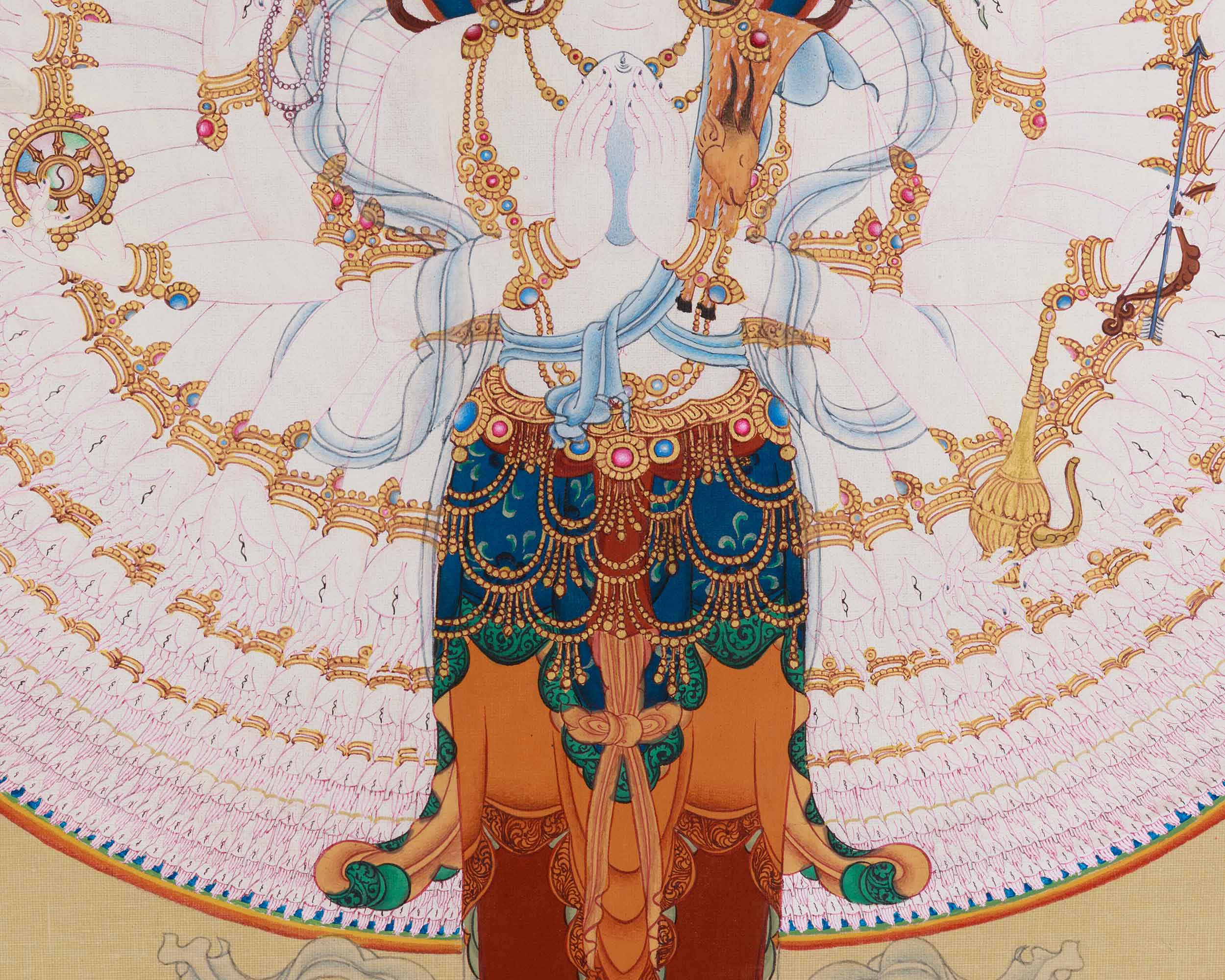 Original Handmade 1000 Armed Avalokiteshvara Thangka | Embodying Infinite Mercy and Healing
