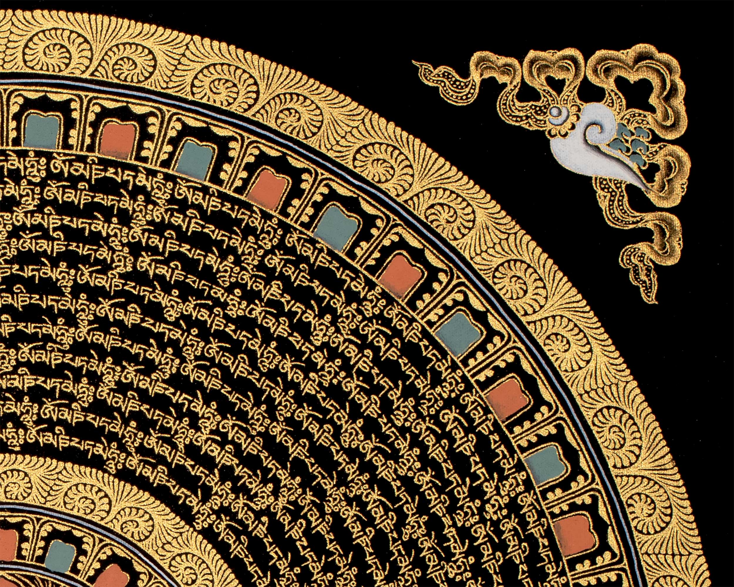 Mantra Mandala Thangka | Original Hand Painted Om Mani Padme Hum Thangka Art