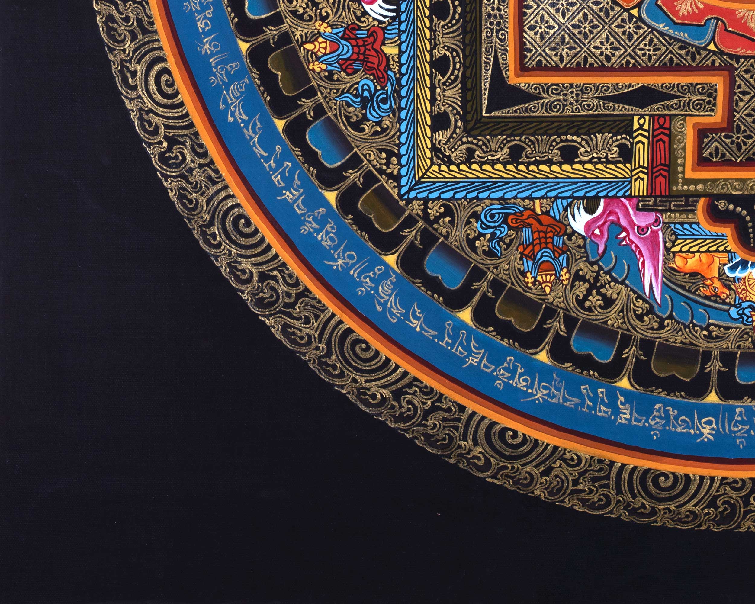 Buddha Shakyamuni Mandala Thangka Painting | Himalayan Buddhist Art  of Buddha On Lotus Throne  | 24 K Gold Work On Black  Base Color