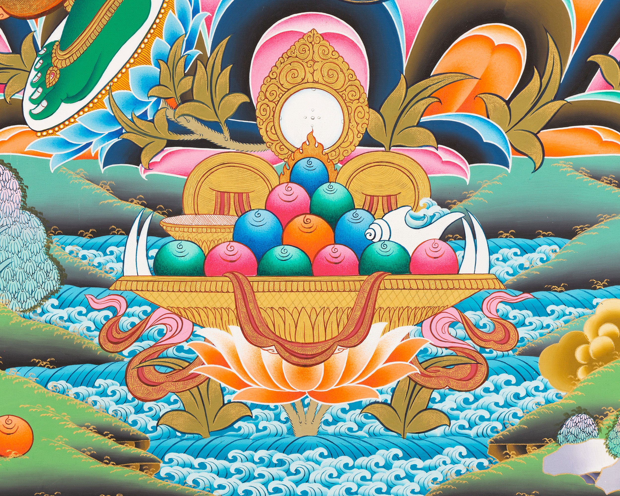 Goddess Green Tara Thangka | Cotton Canvas Hand Painting | Religous Wall Decor
