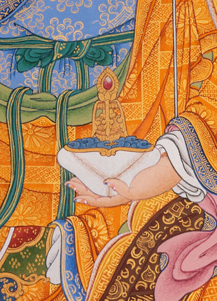 Guru Rinpoche with Chenrezig and Amitabha Buddha Thangka