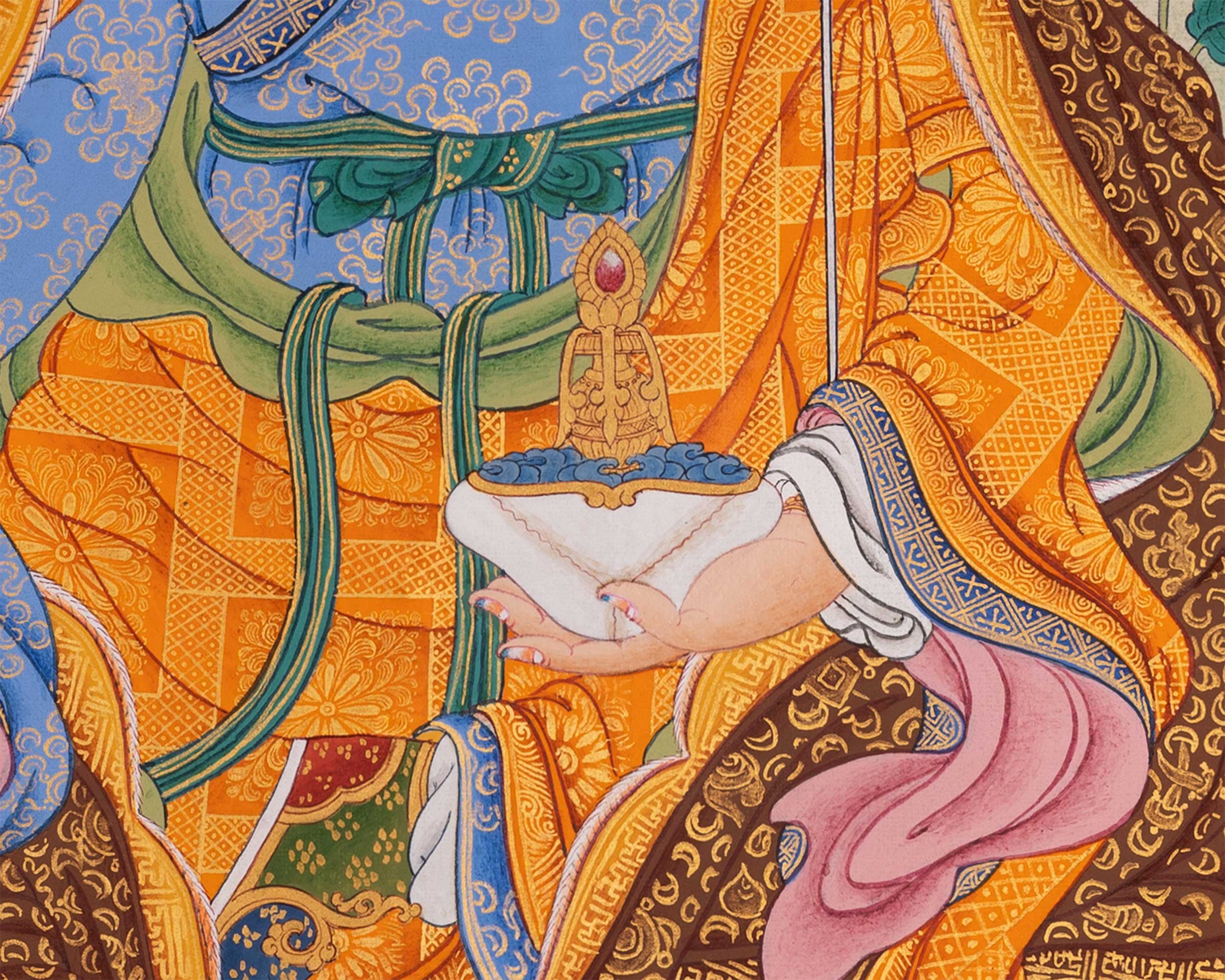 Guru Rinpoche with Chenrezig and Amitabha Buddha Thangka