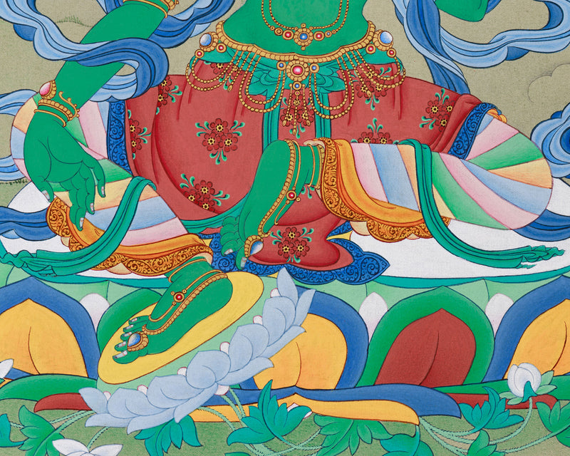 Majestic Green Tara Painting | Goddess of Swift Action | Tibetan Buddhism Decor