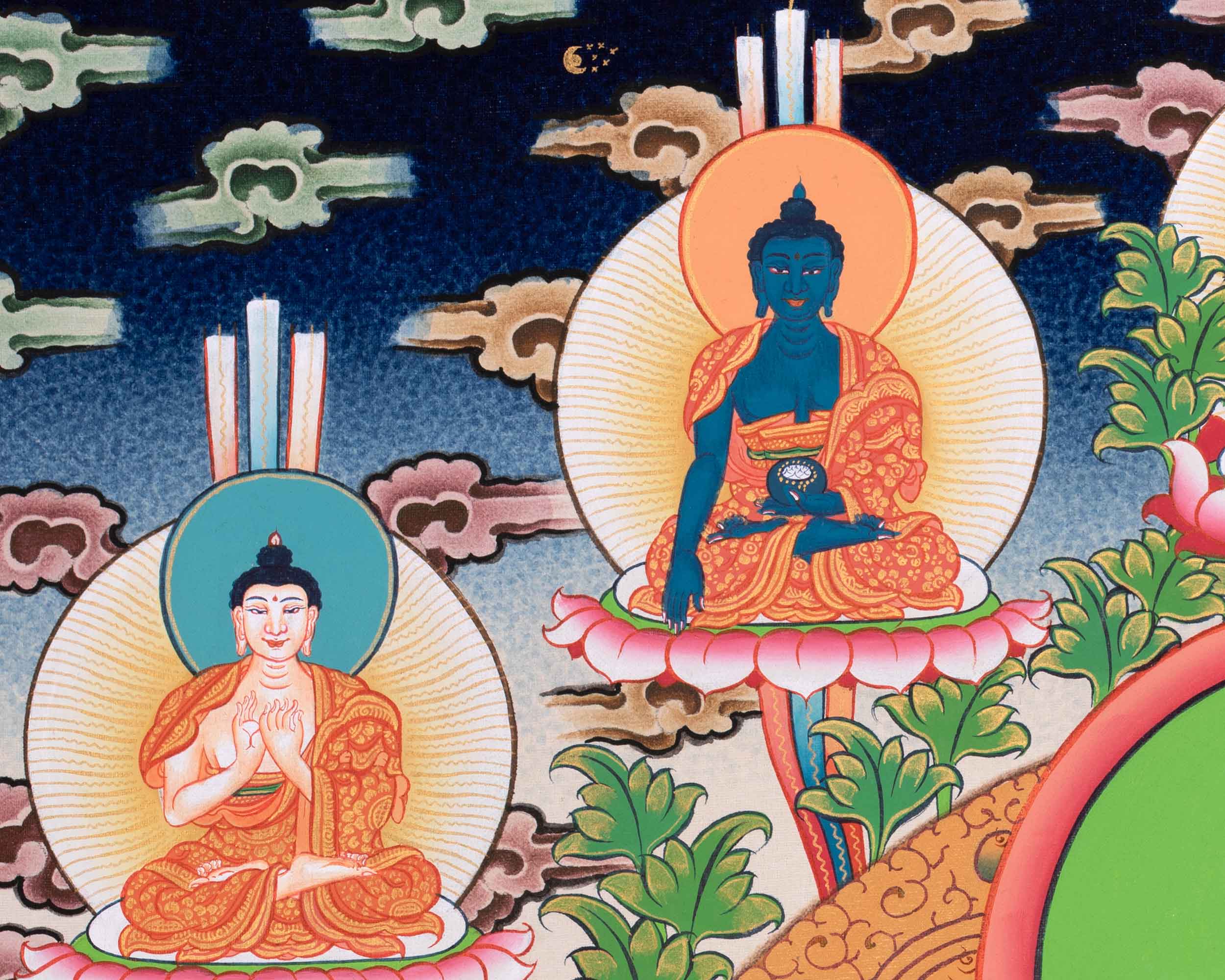 Female Buddhist Goddess, White Tara Thangka | 5 Dhyani Buddhas