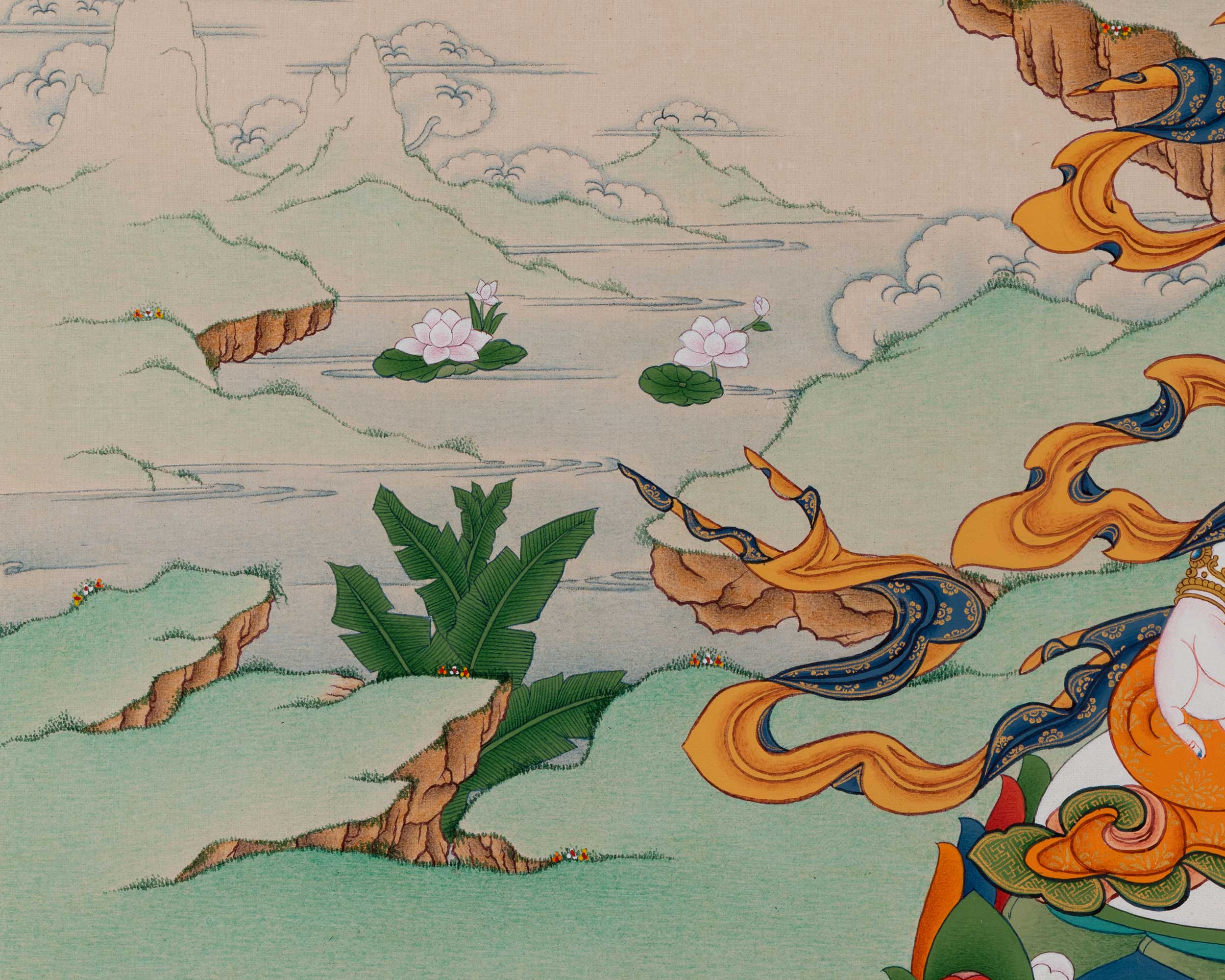 Chenrezig (Avalokiteshvara) with Amitabha Buddha Thangka | Unique Tibetan Buddhist Art