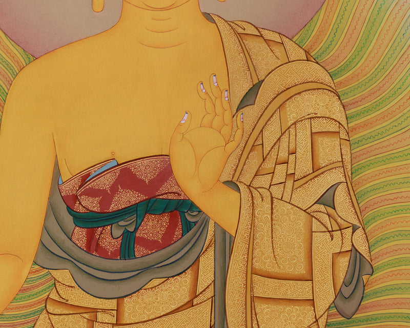 Standing Buddha Shakyamuni Thangka | A Masterpiece of Serenity and Enlightenment