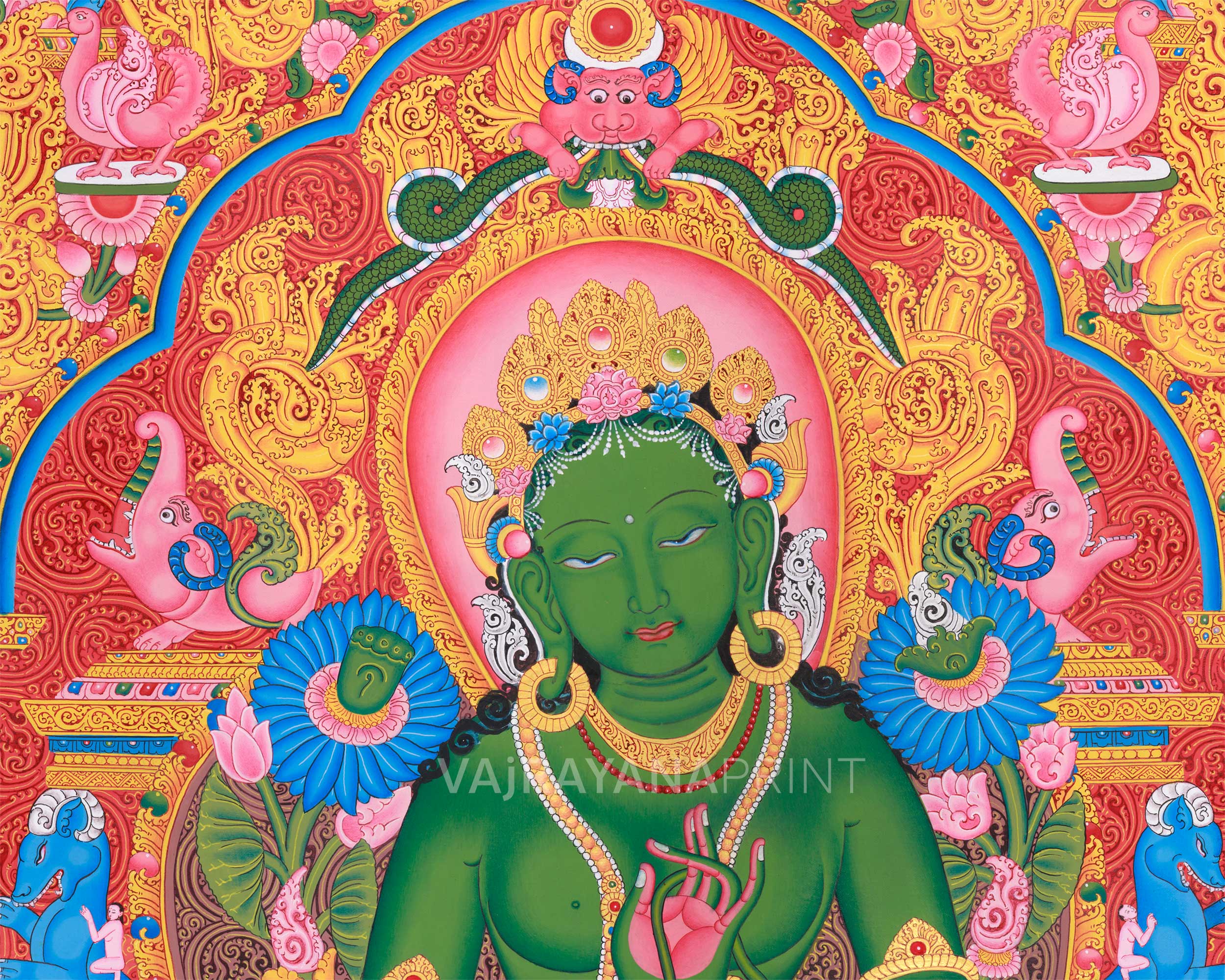 Tara's Radiant Duality: Green Tara and White Tara - Traditional Newari Buddhist Art
