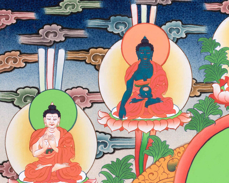 Tibetan Avalokiteshvara (Chenrezig) Art | Wisdom Bodhisattva | Dhyani Buddhas