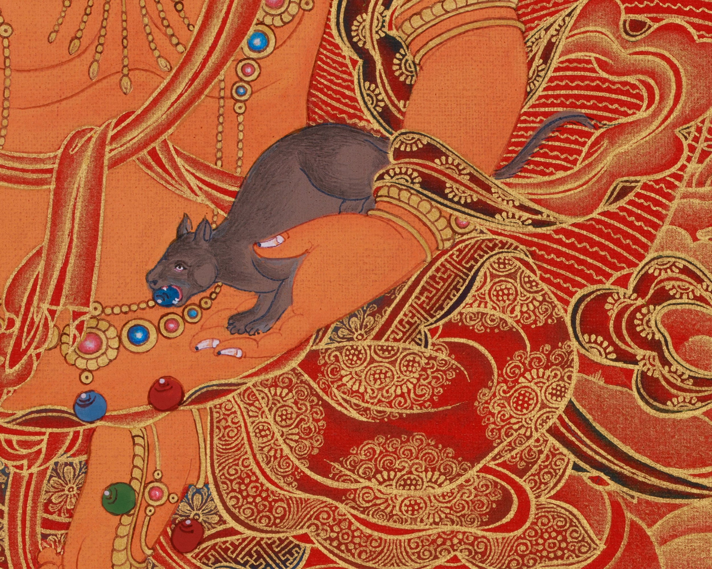 God of Abundance, Dzambhala Thangka, Tibetan Buddhist Wealth Deity, Wall Art