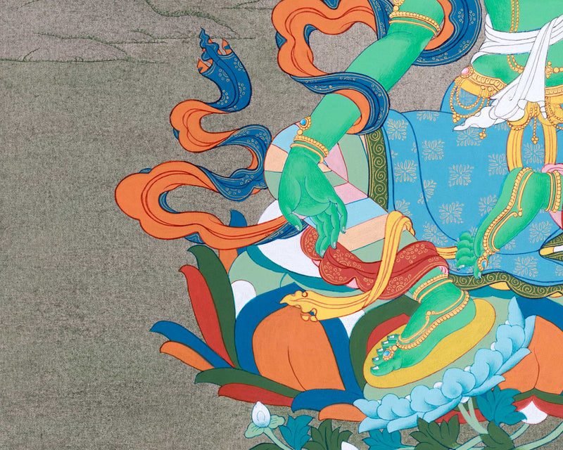 Green Tara Goddess Thangka Painting | Vajrayana Artwork