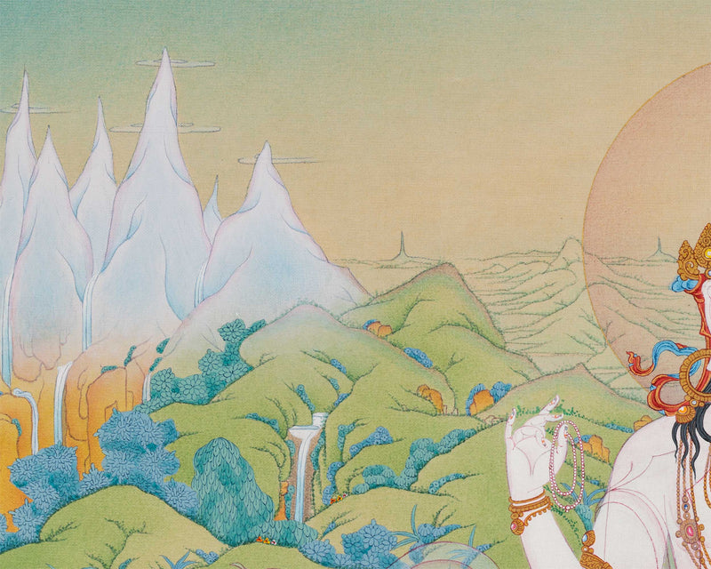 Four-Armed Chenresig Thangka Print for Divine Wisdom | Bodhisattva Of Compassion