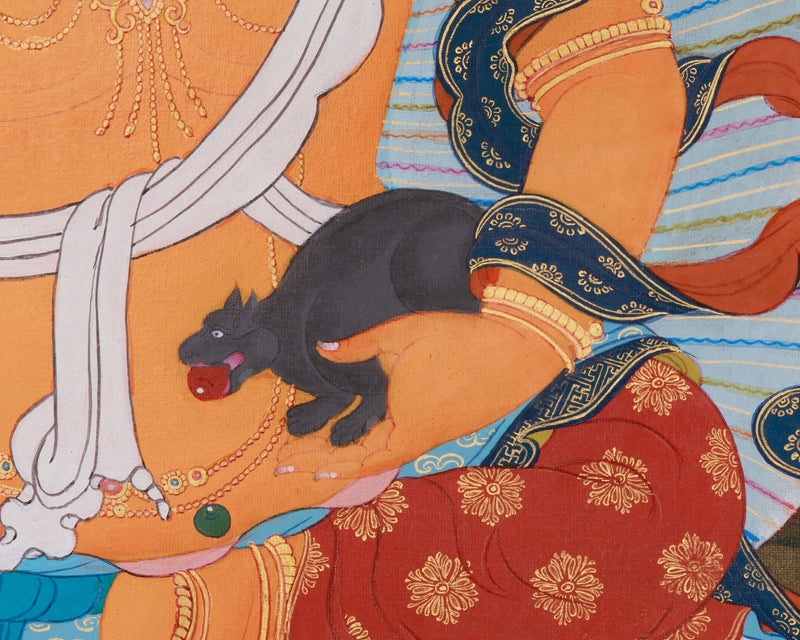 Prosperity's Guardian - Yellow Jambhala Thangka | Hand-Painted in Acrylic Colors