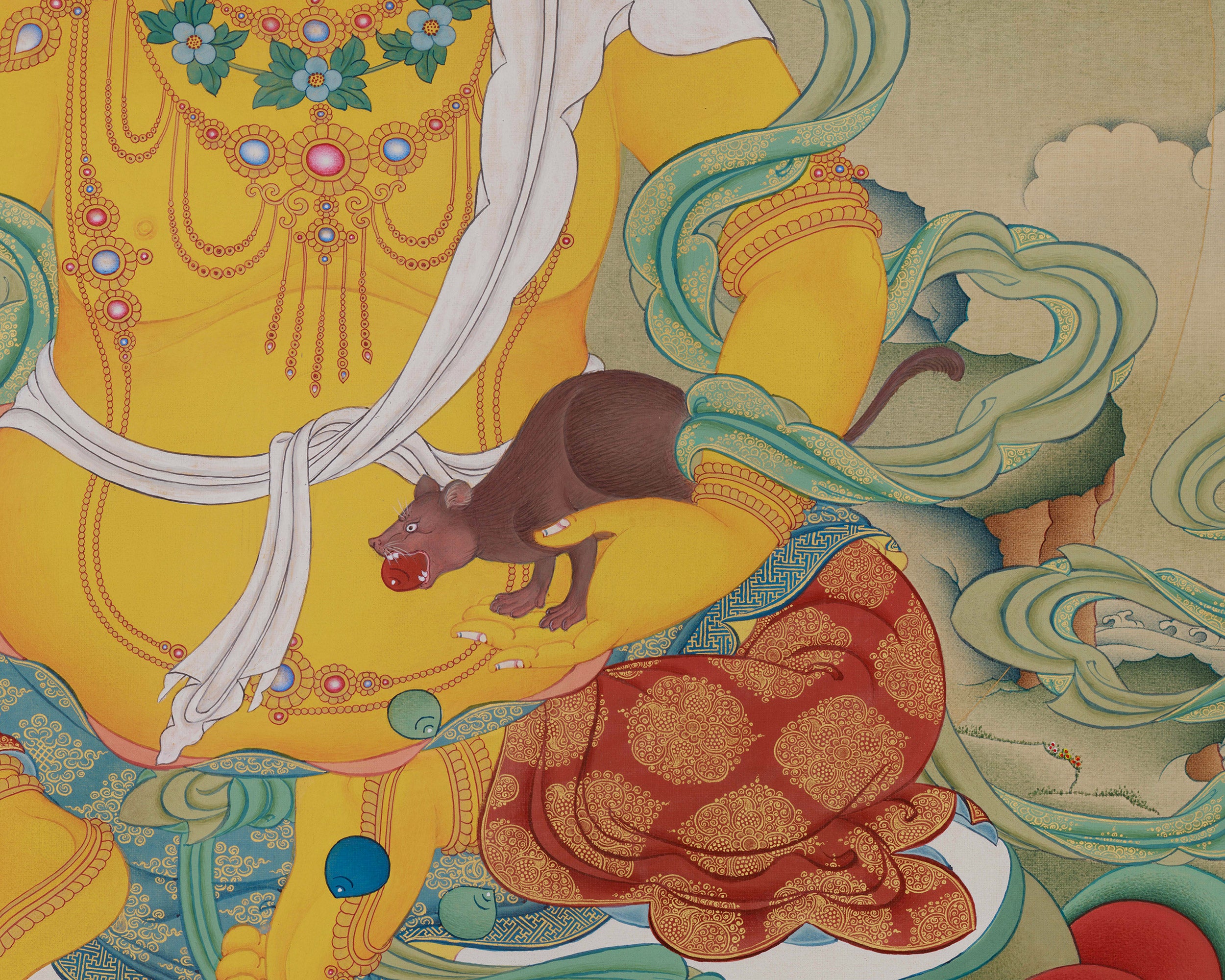 Collector’s Large Buddhist Wealth Deity Thangka | Rare Himalayan Dzambhala Artwork for Success & Fortune
