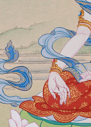 Goddess of Longevity White Tara Thangka | Buddhist Healing Arts