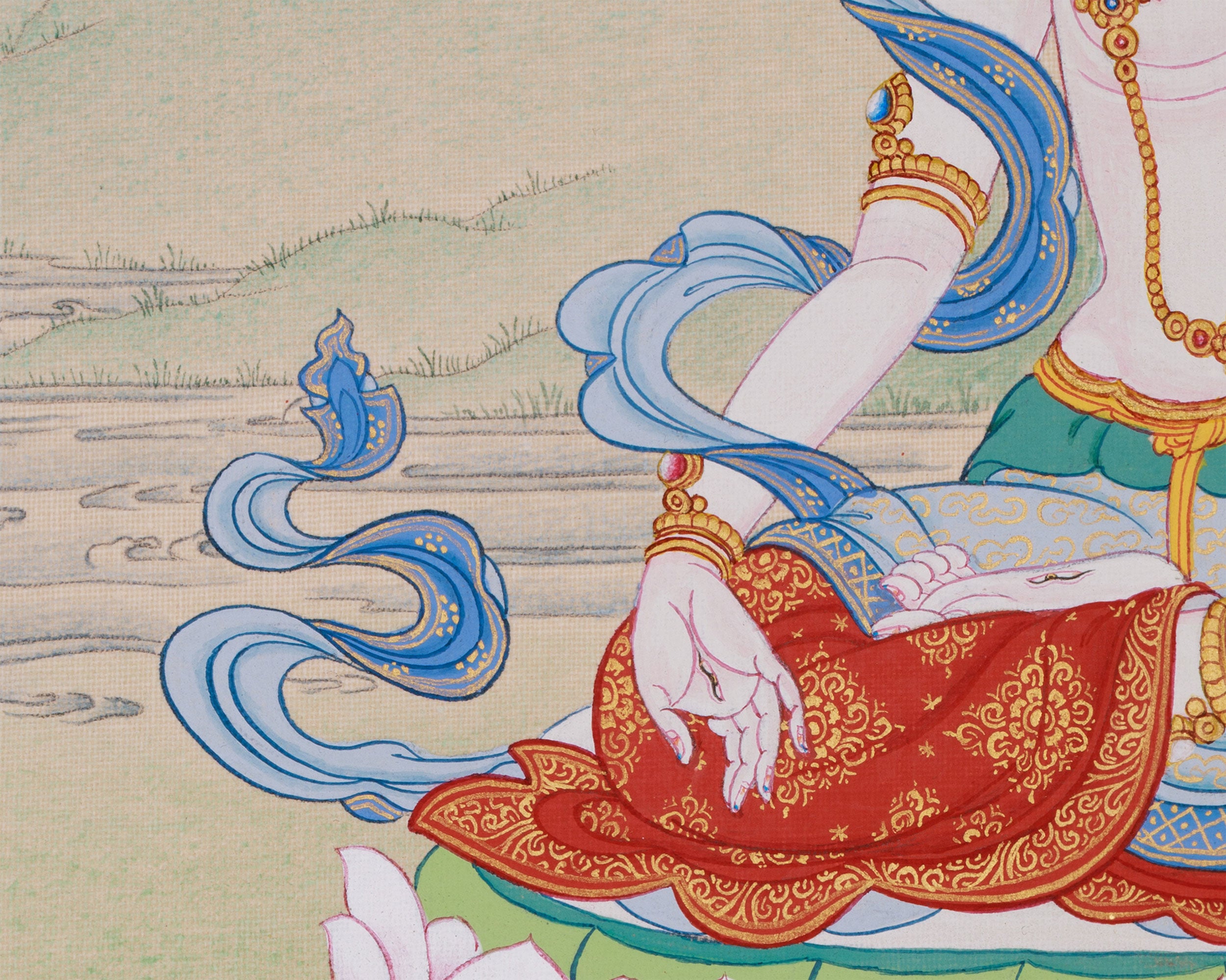 Goddess of Longevity White Tara Thangka | Buddhist Healing Arts