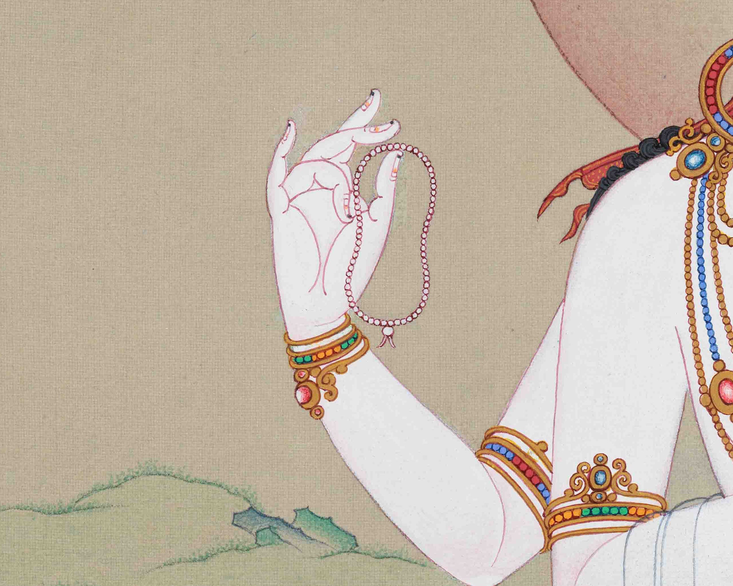 Compassionate Buddha, Chenrezig Thangka | Hand-Painted Karma Gardi Artistry