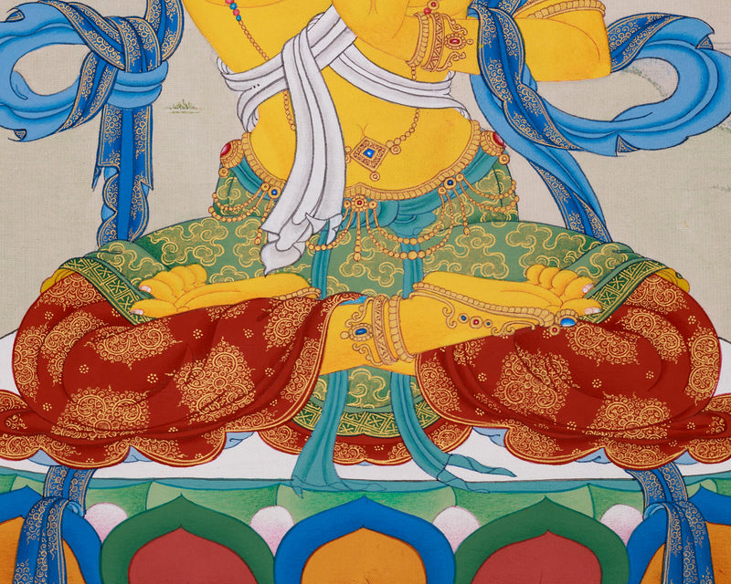 Manjusri's Sword of Wisdom | Original Tibetan Thangka | 24K Gold Detail