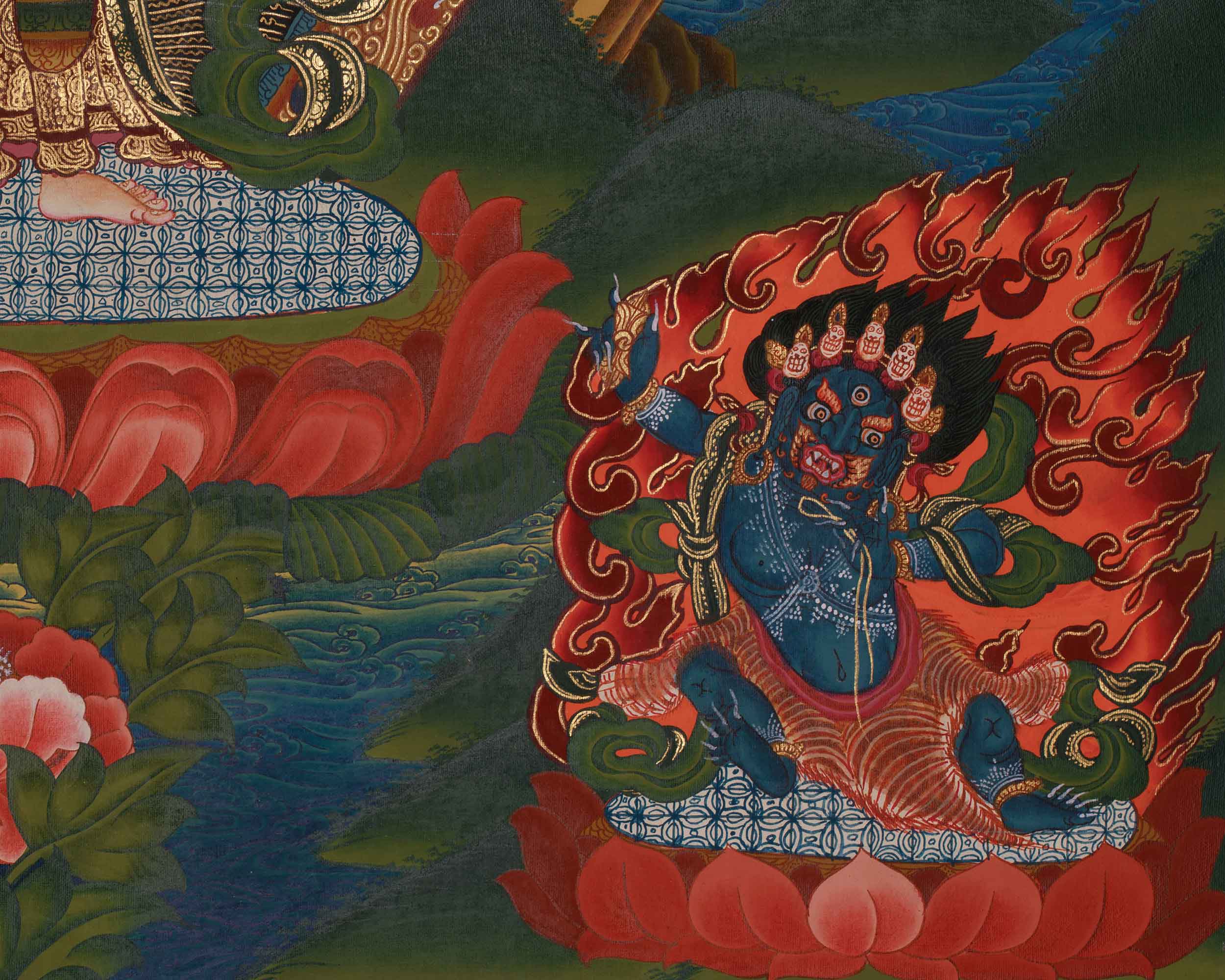 1000 Armed Chenrezig with Five Dhyani Buddha Thangka | Manjushri And Vajrapani Art