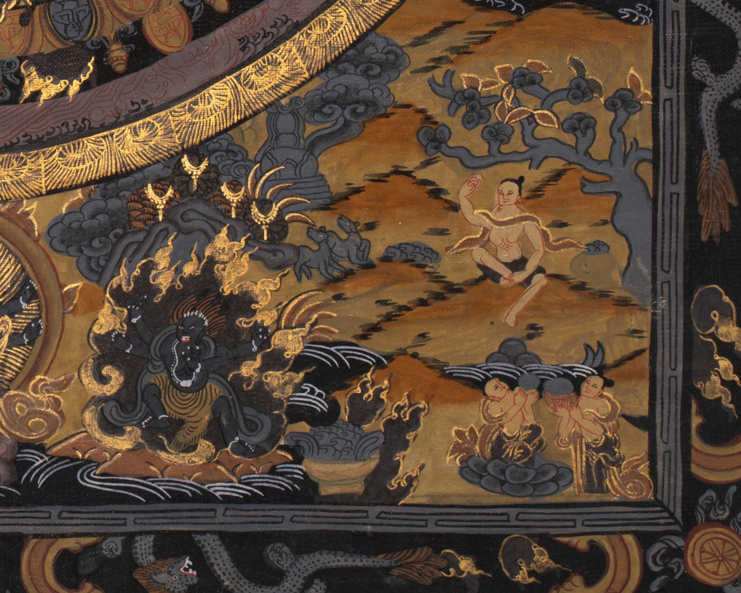 Gold and Black Vintage Buddha Mandala Artwork | Buddhist Altar