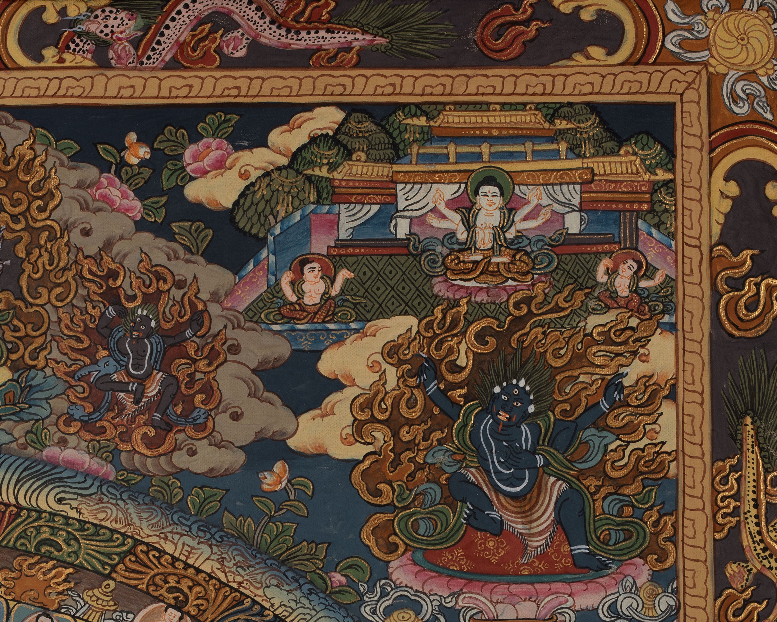 Hand Painted Mandala | Thanka with Brocade Mounted