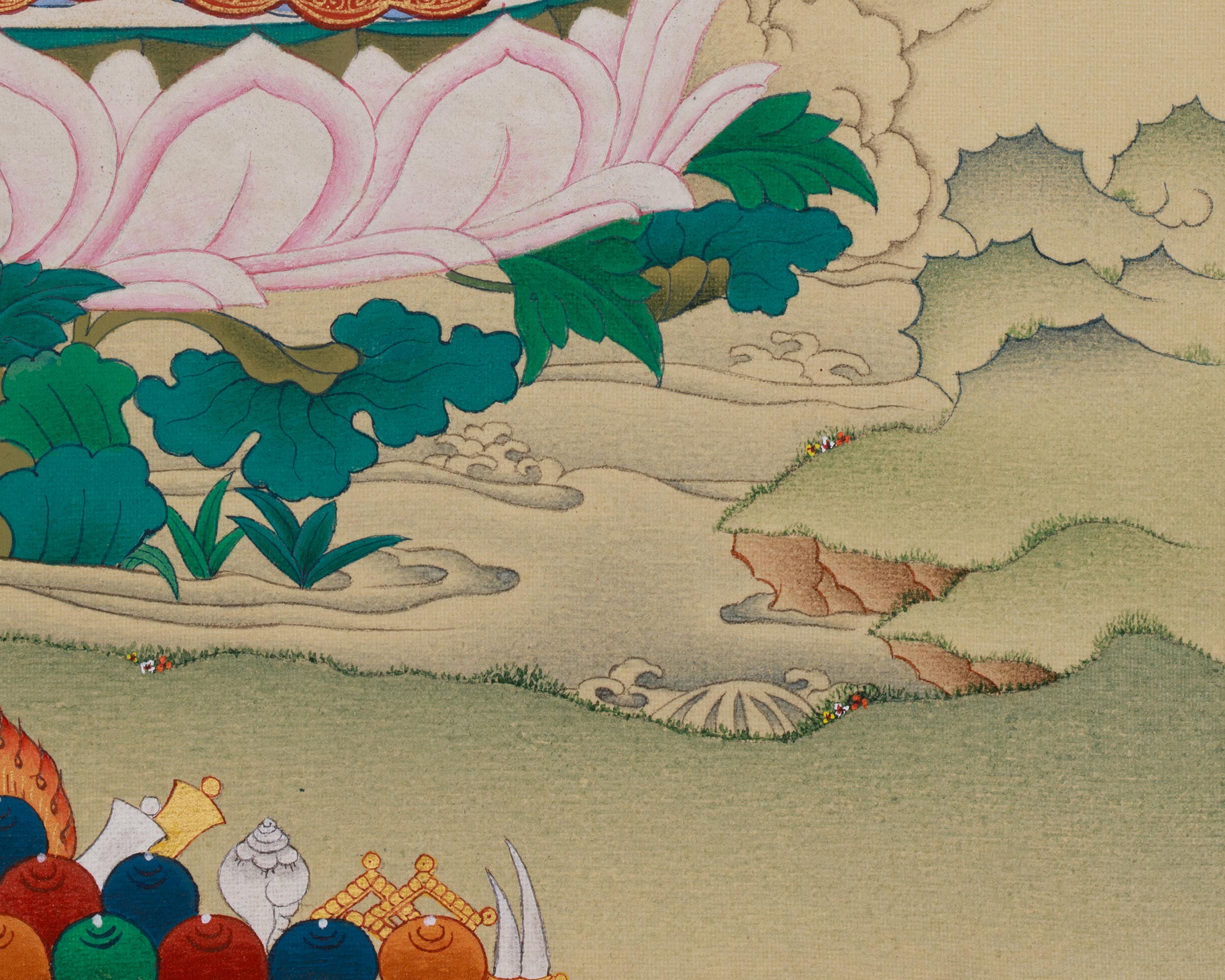 Bodhisattva Chenrezig With Amitabha Buddha Thangka | Compassion and Wisdom Deity