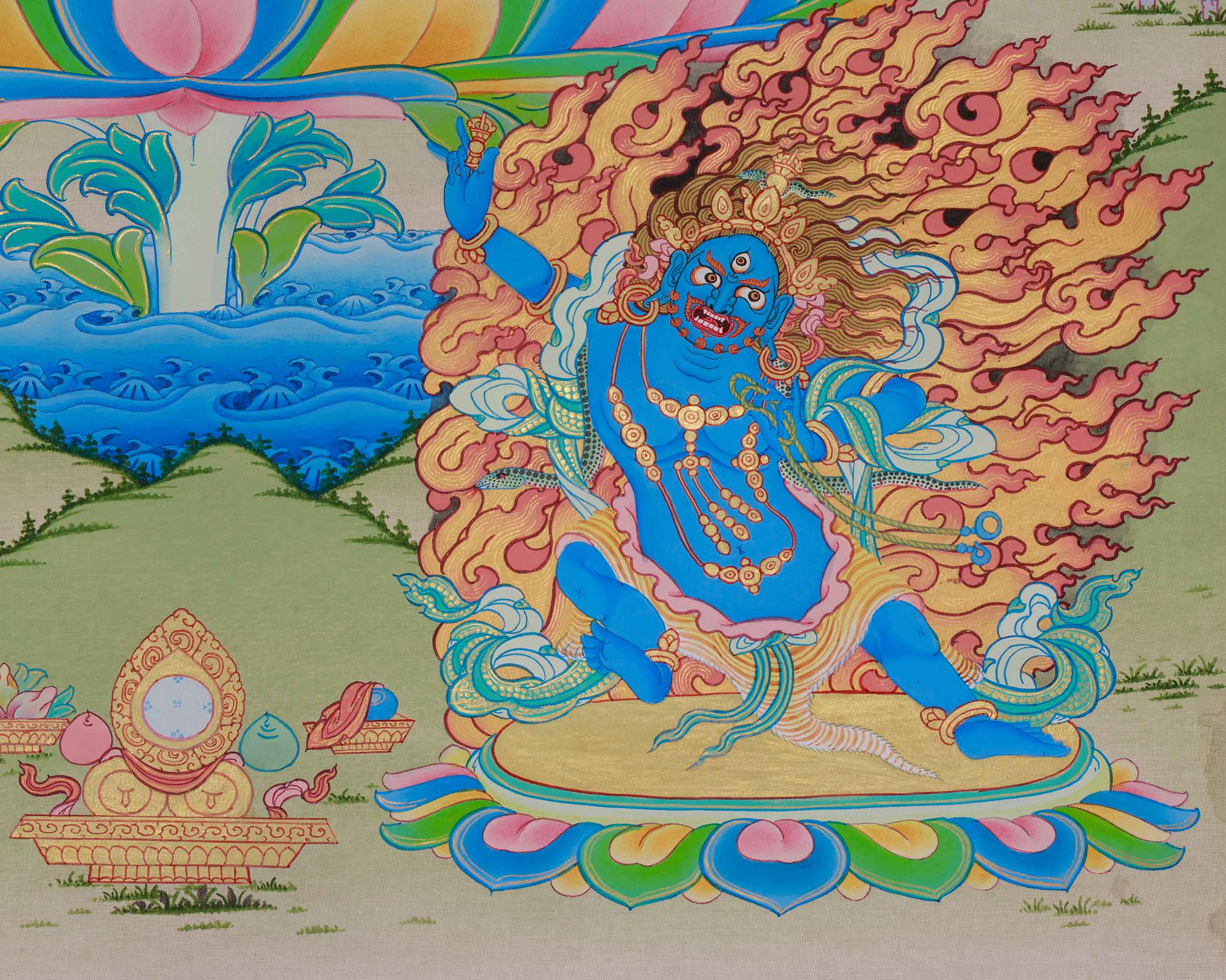 Himalyan Thangka Of Four-Armed Chenrezig | Avalokiteshvara, Amitabha Buddha, Manjushri, Vajrapani