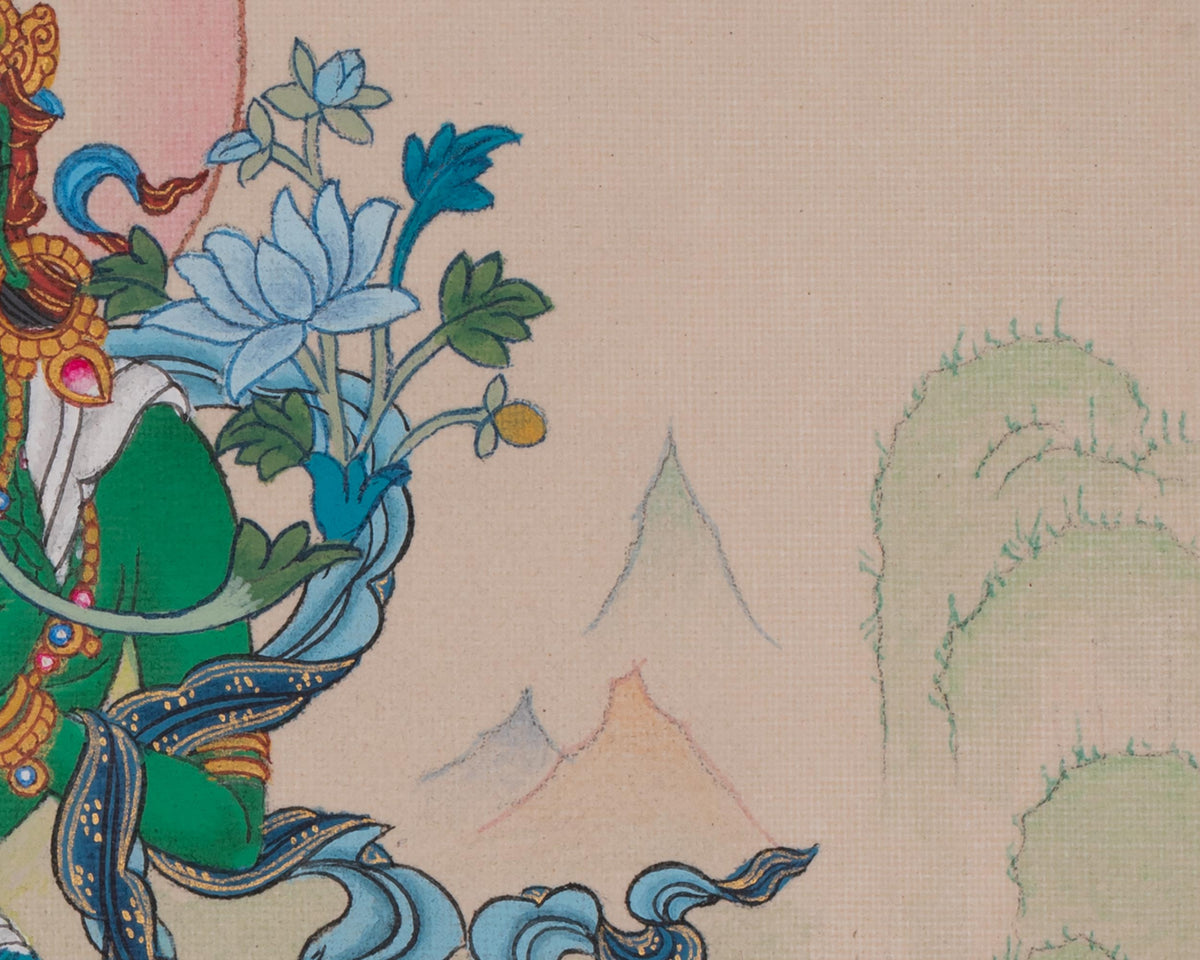 Hand-painted Green Tara Artwork | Shyama Tara | Compassion Deity