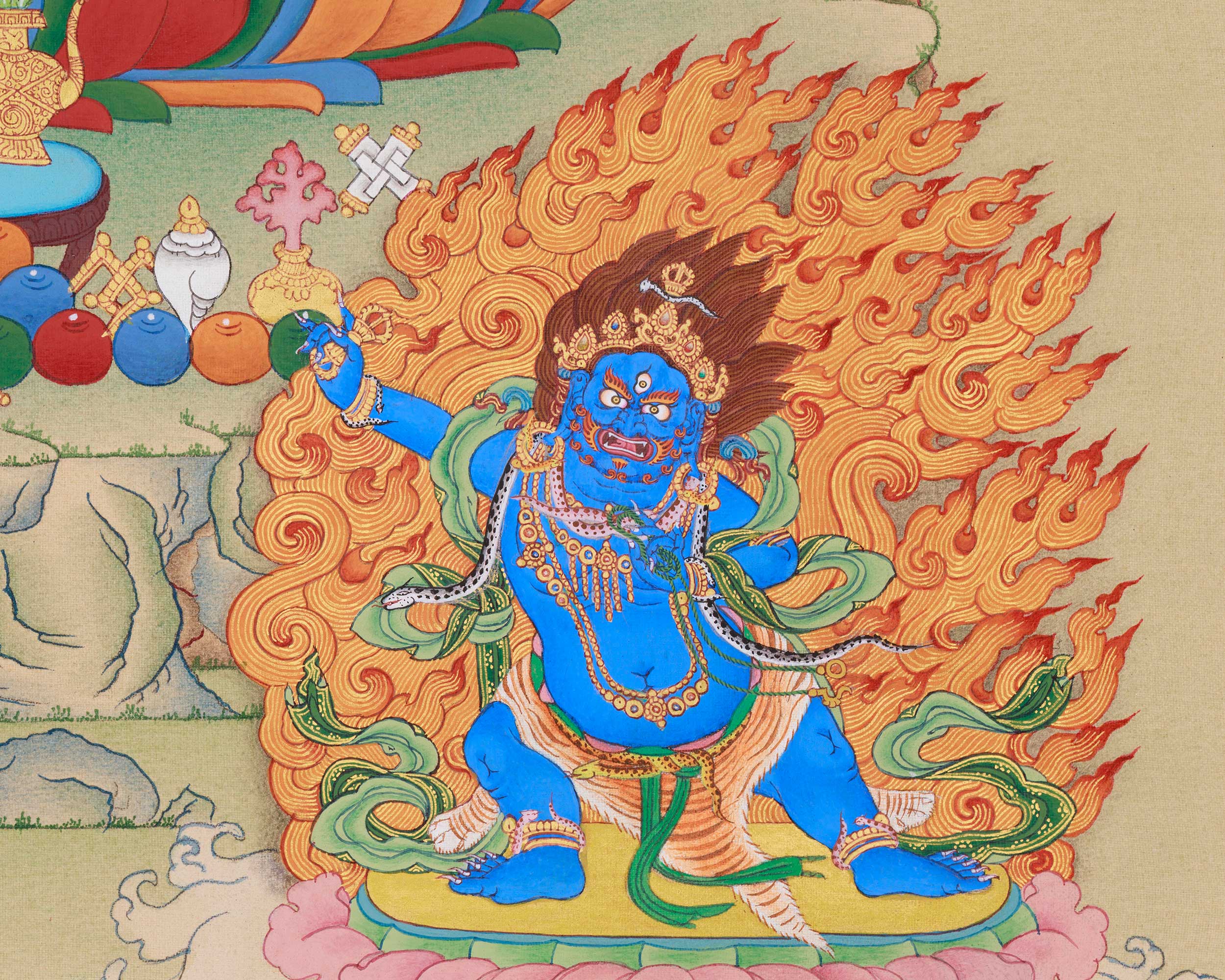 Bodhisattvas Chenrezig, Manjushri, and Vajrapani | Thangka of Divine Trio