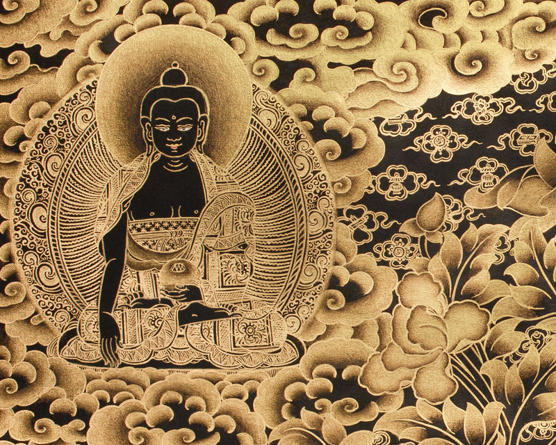 Bodhisattva Akasagarbha Thangka | Fully Gold Embellished on Black Canvas