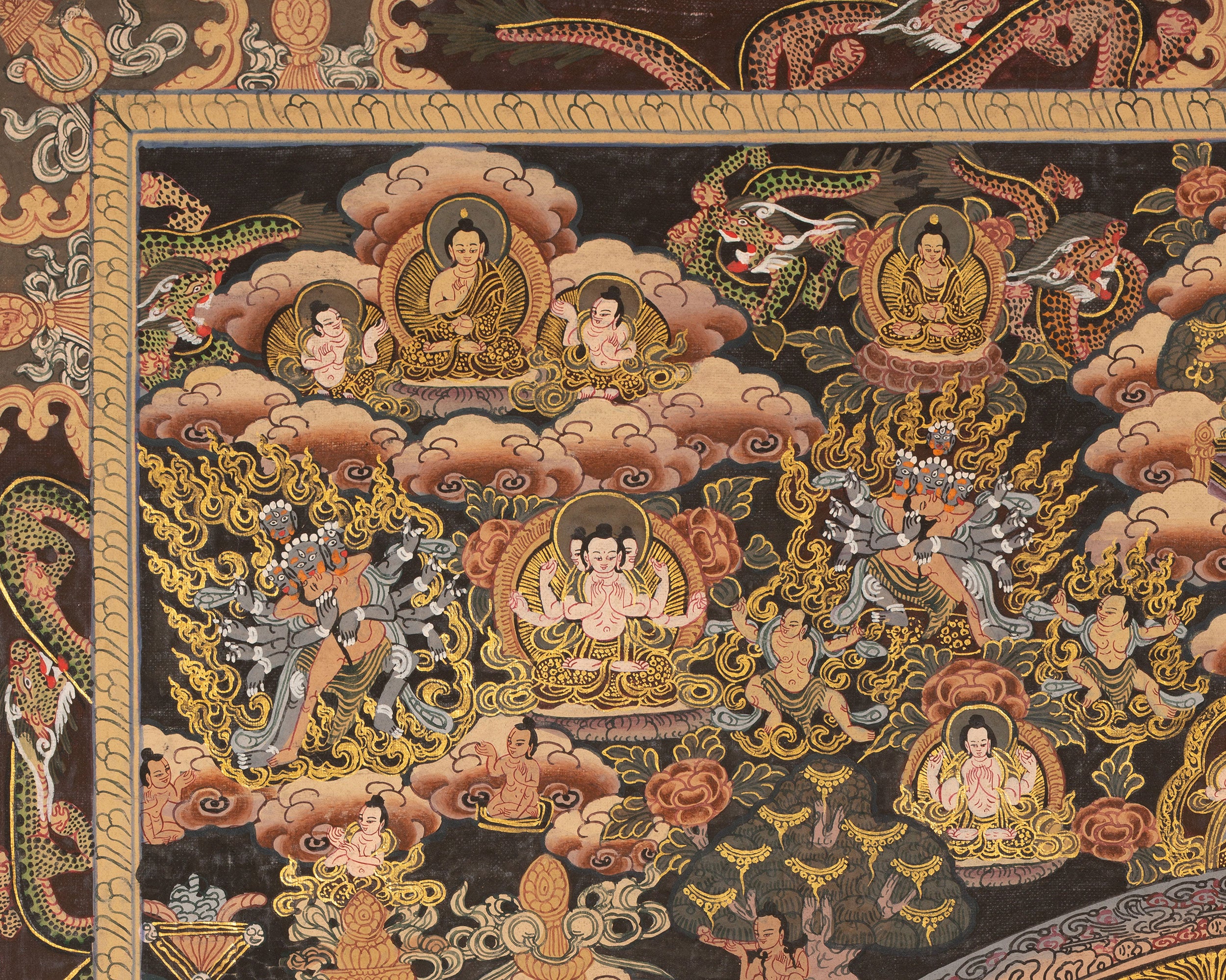 Traditional Buddha Mandala | 24K Gold Tibetan Thangka of Peace and Awakening