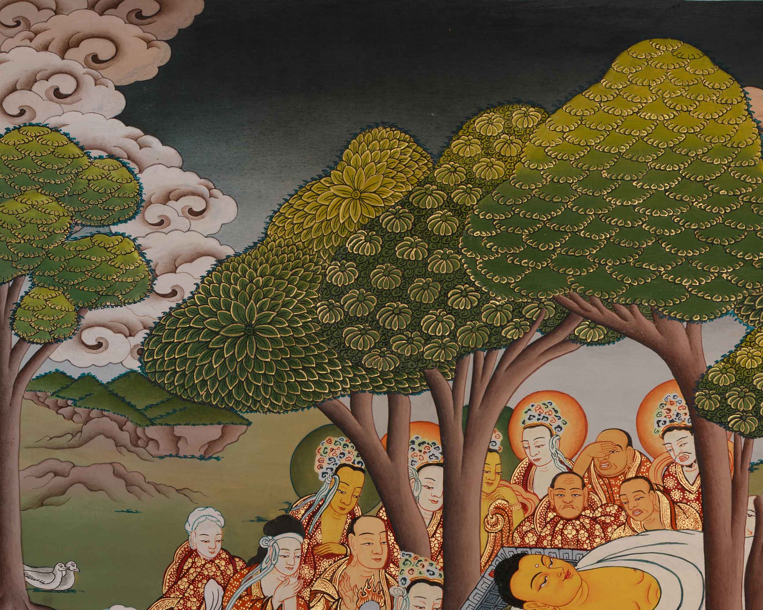 Maha Parinirvana Thangka | A Sacred Representation of the Buddha’s Final Nirvana